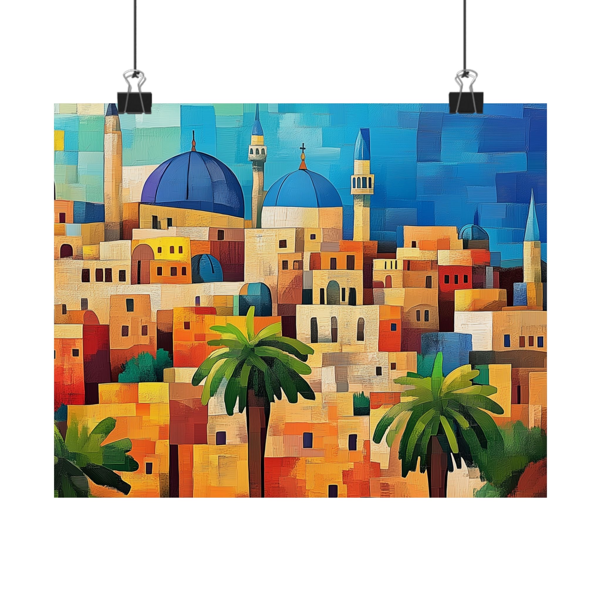Colorful Jerusalem Judaica Wall Art Canvas Painting Old City Israel