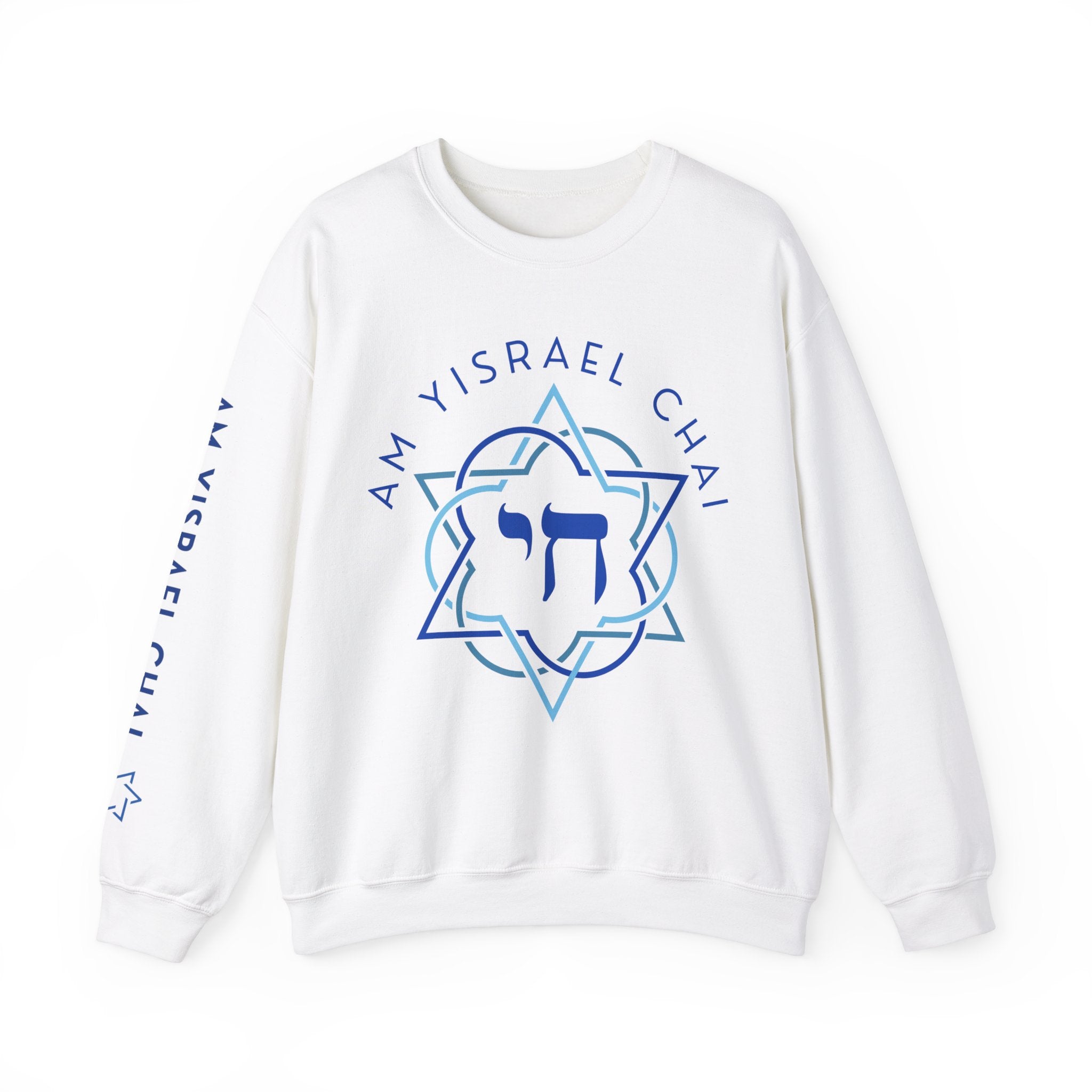 Am Yisrael Chai Sweatshirt with Sleeve Print – Jewish Pride Gift, Israel Solidarity Crewneck
