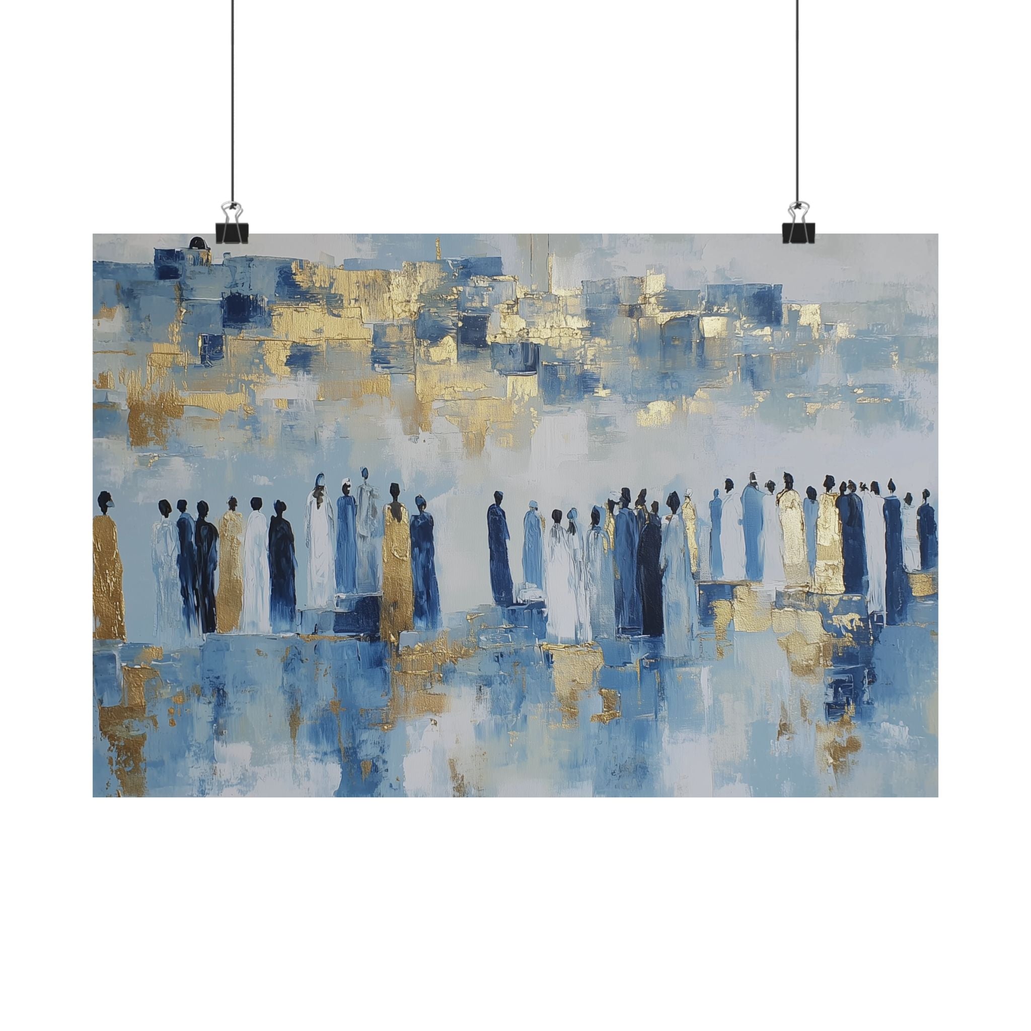 Blue Gold Jerusalem Judaica Wall Art Decor