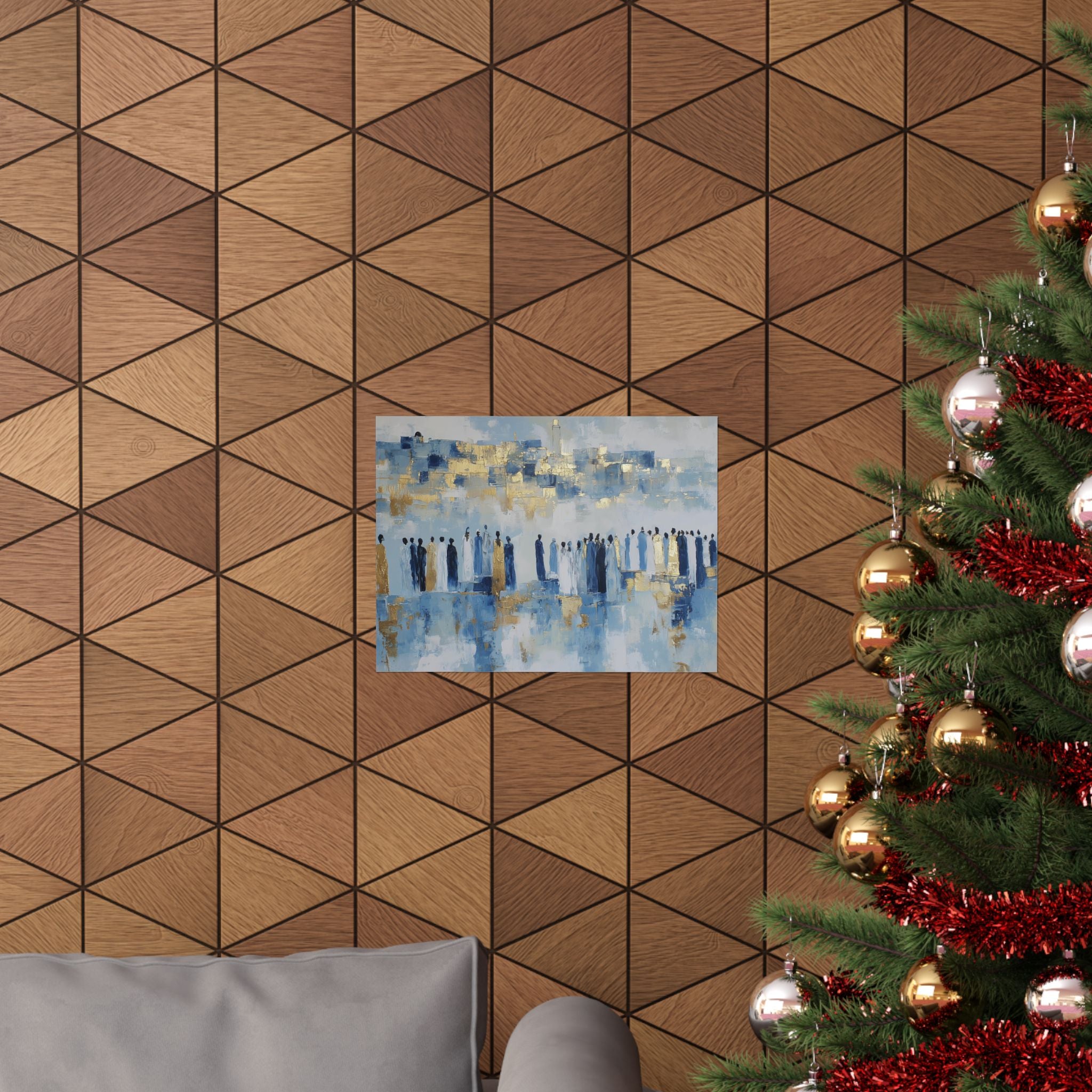 Blue Gold Jerusalem Judaica Wall Art Decor