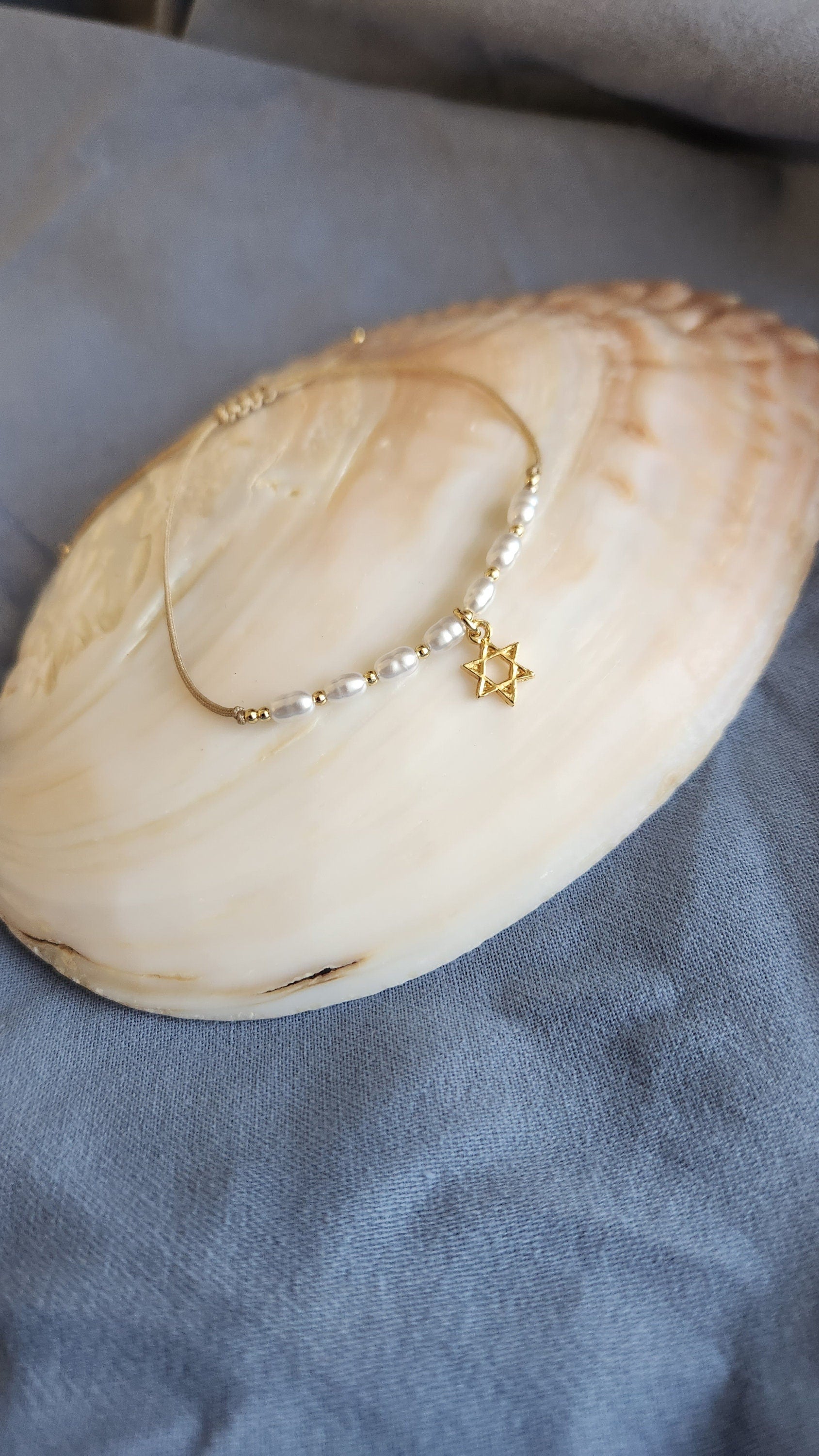 Magen David Bracelet Gold Plated Pearls Bracelet