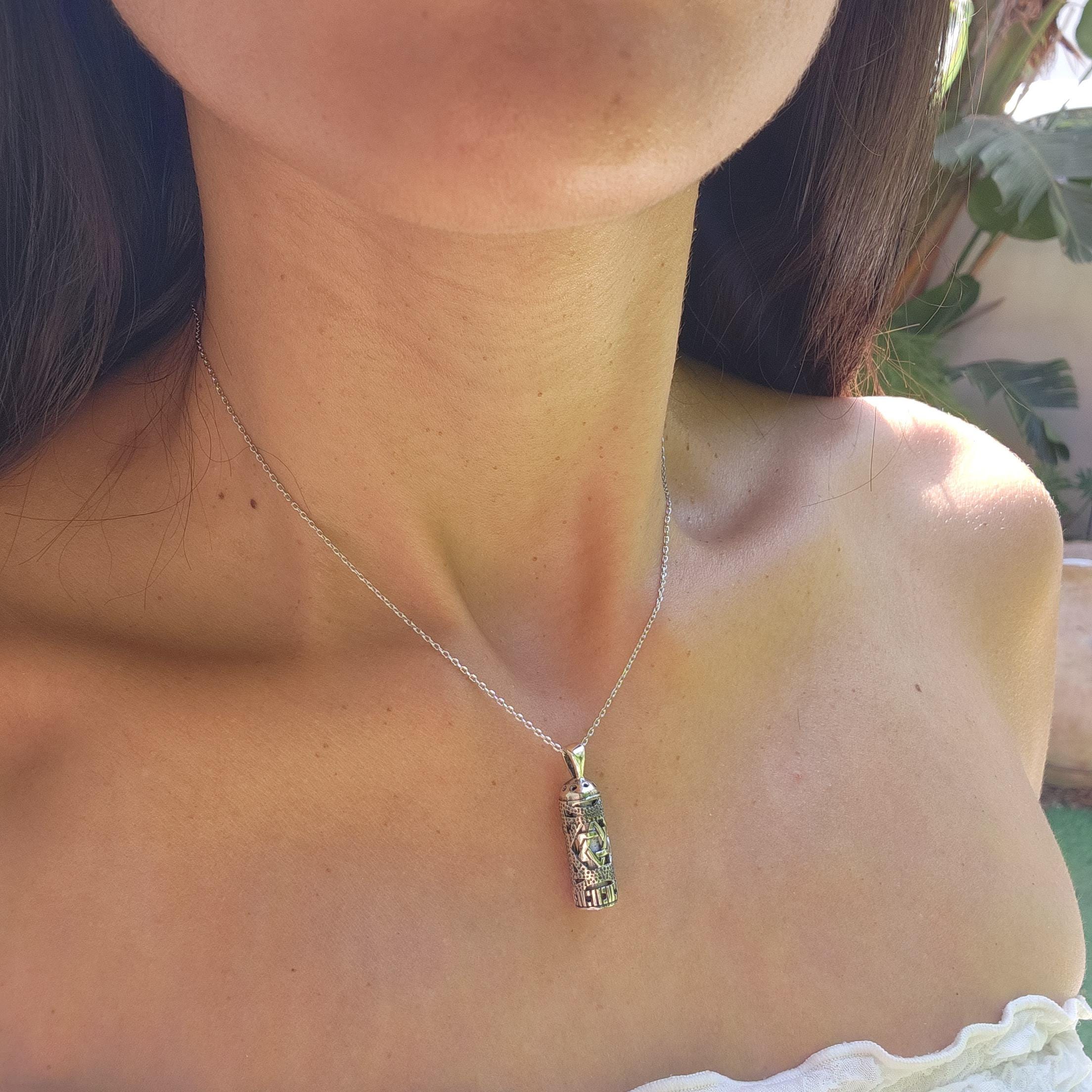 Sterling Silver Mezuzah Pendant Judaica Jewelry 925 Silver Mezuzah Israel Necklace Magen David Necklace Jewish Star Necklace Israeli Jewelry