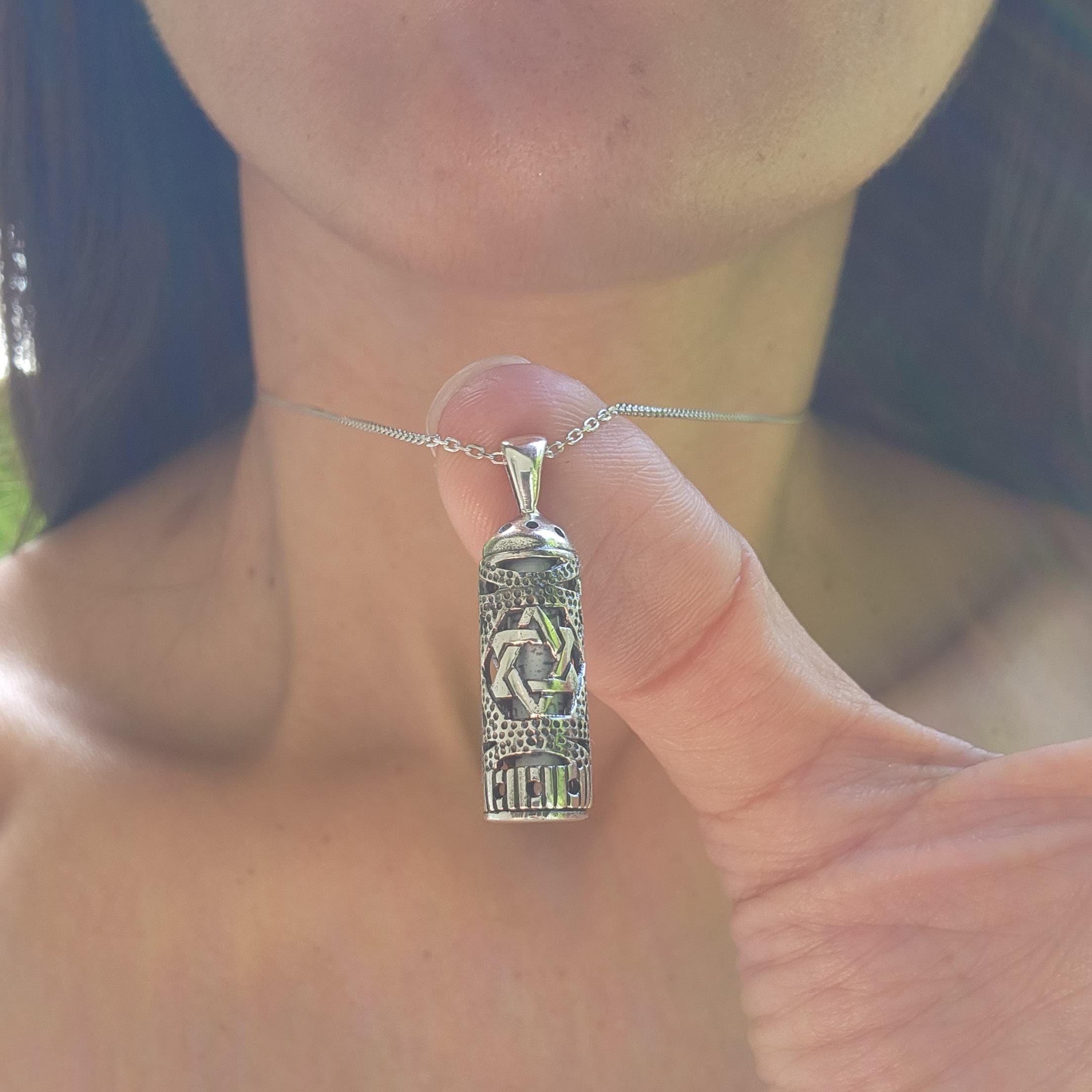 Sterling Silver Mezuzah Pendant Judaica Jewelry 925 Silver Mezuzah Israel Necklace Magen David Necklace Jewish Star Necklace Israeli Jewelry