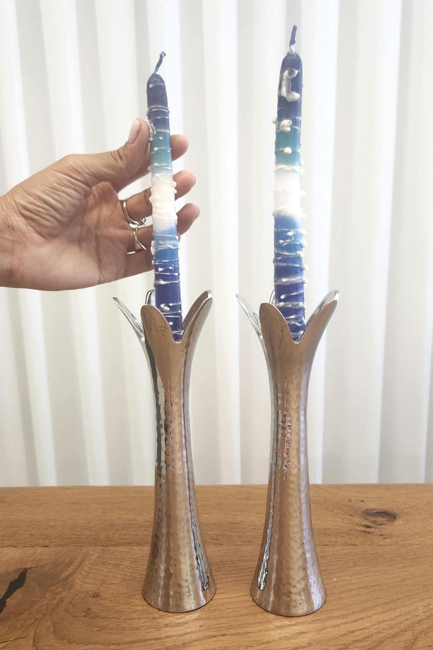 Shabbat Kiddush Candleholder Set for Shabbat Candles Kosher Candles Shabbat Candlesticks Judaica Gift Jewish Gift Israeli Art Shabbat Shalom