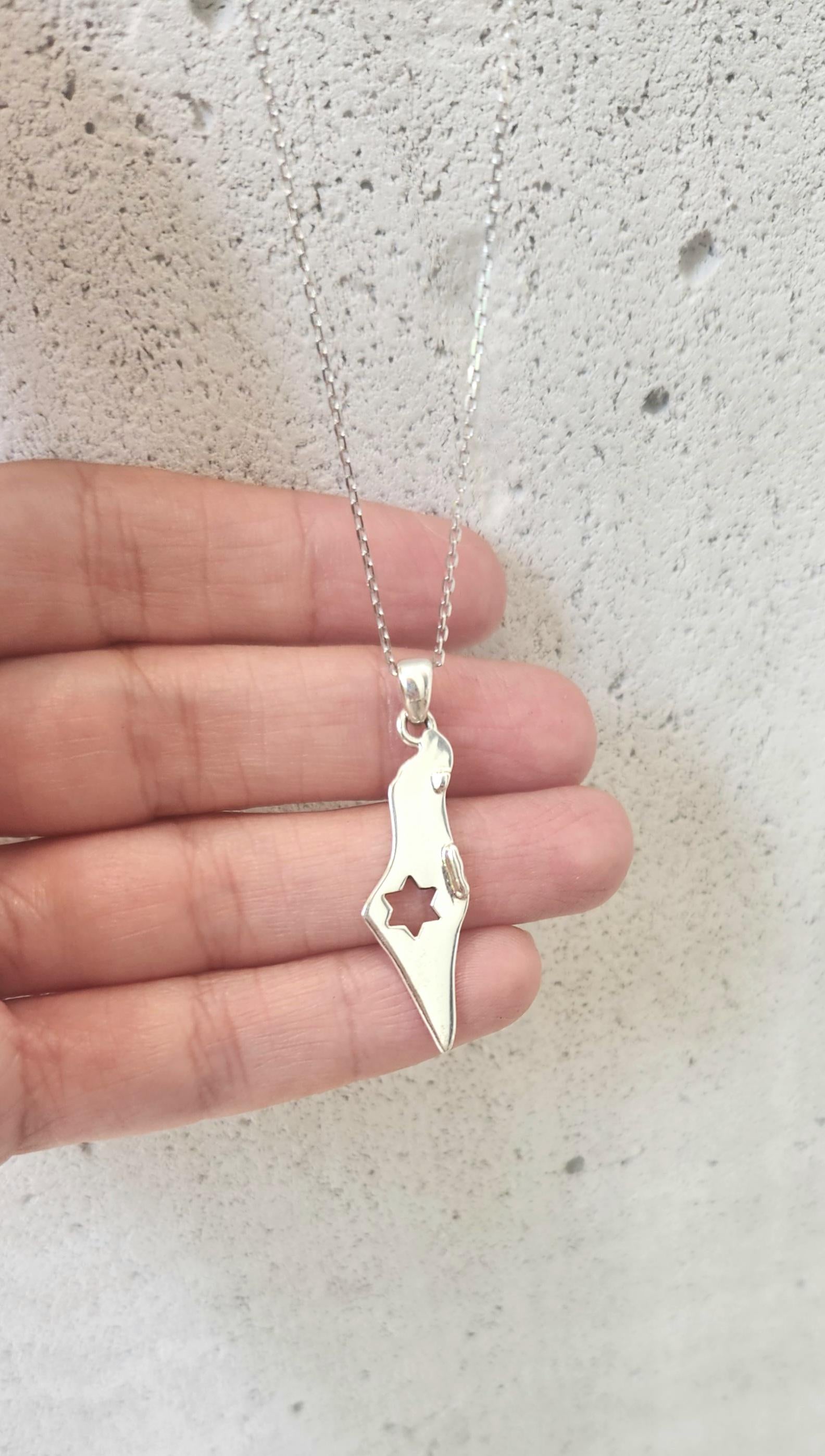 Israel Map Necklace Jewish Star Magen David