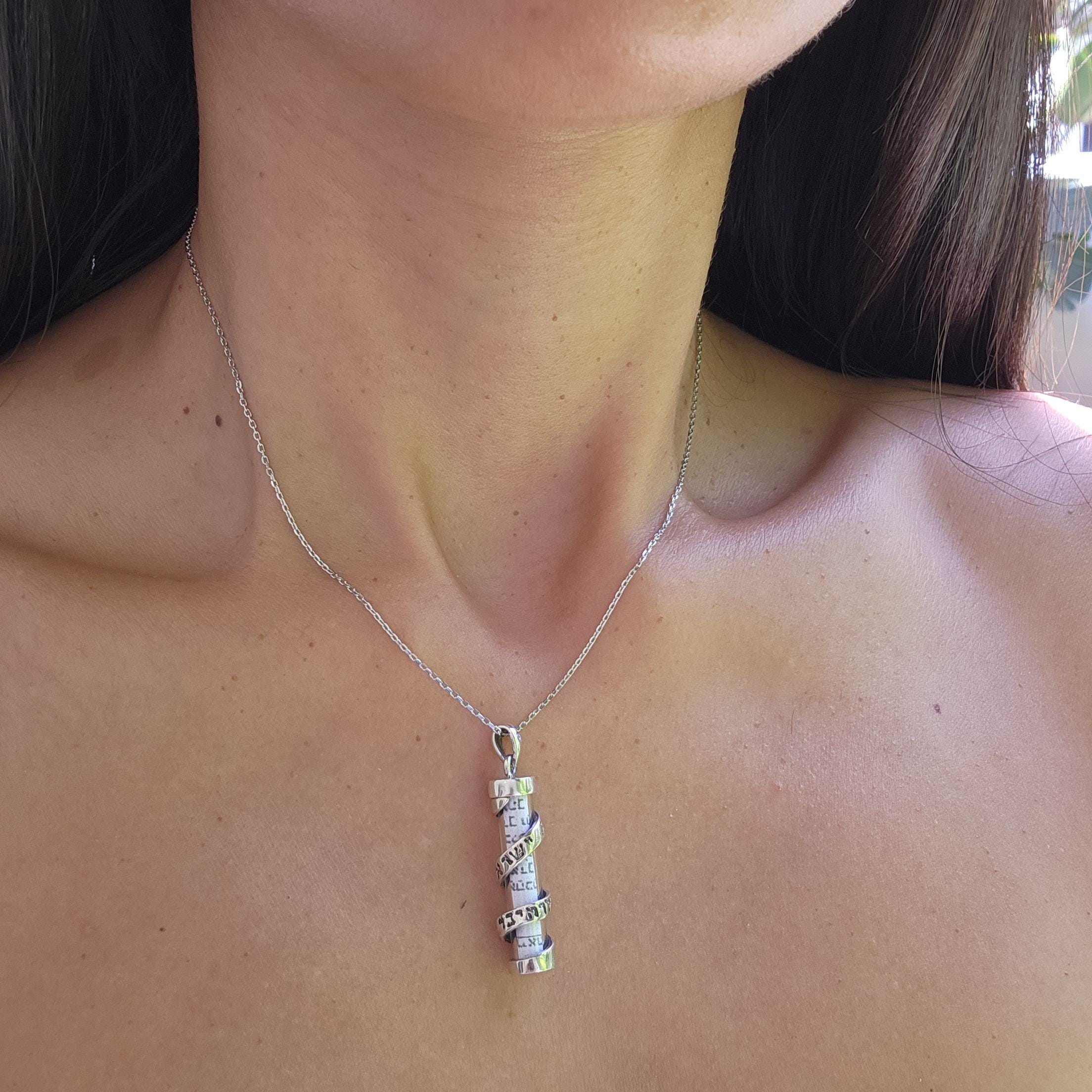Sterling Silver Mezuzah Pendant Judaica Jewelry 925 Silver Mezuzah Israel Necklace Magen David Necklace Jewish Star Necklace Israeli Jewelry