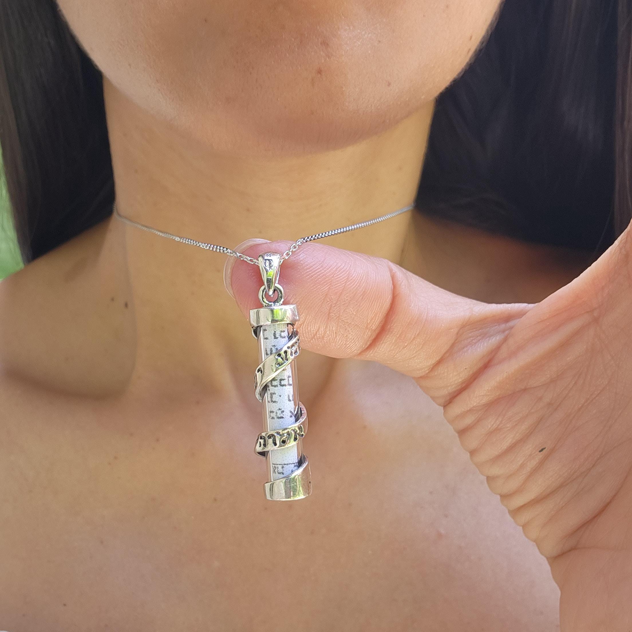 Sterling Silver Mezuzah Pendant Judaica Jewelry 925 Silver Mezuzah Israel Necklace Magen David Necklace Jewish Star Necklace Israeli Jewelry