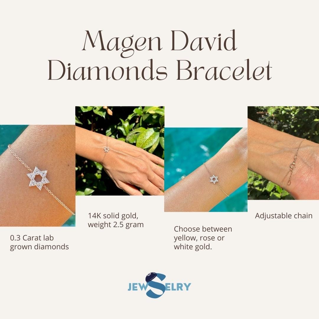 Magen David Bracelet Diamonds Gold Bracelet Star of David Lab Diamonds