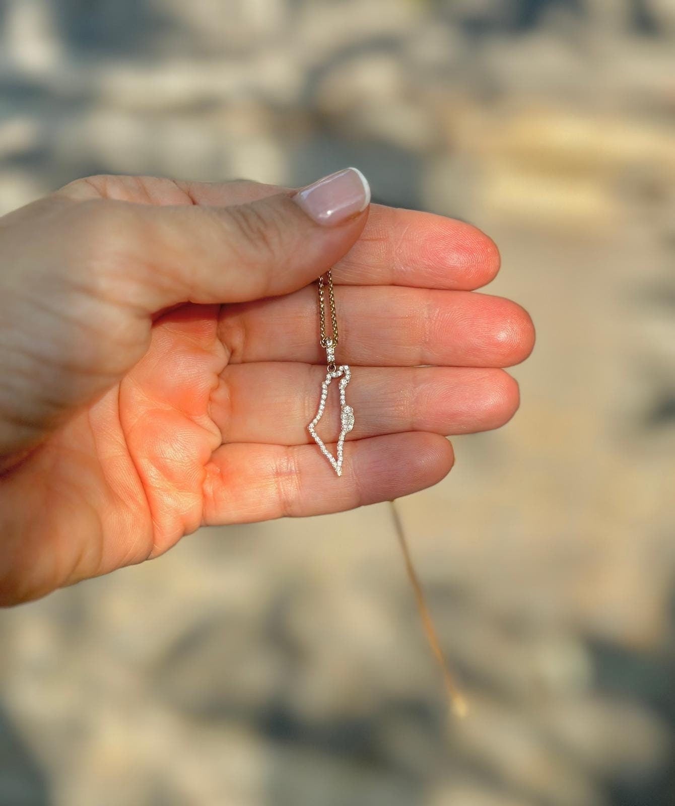 Israel Map Necklace Solid Gold with Diamonds