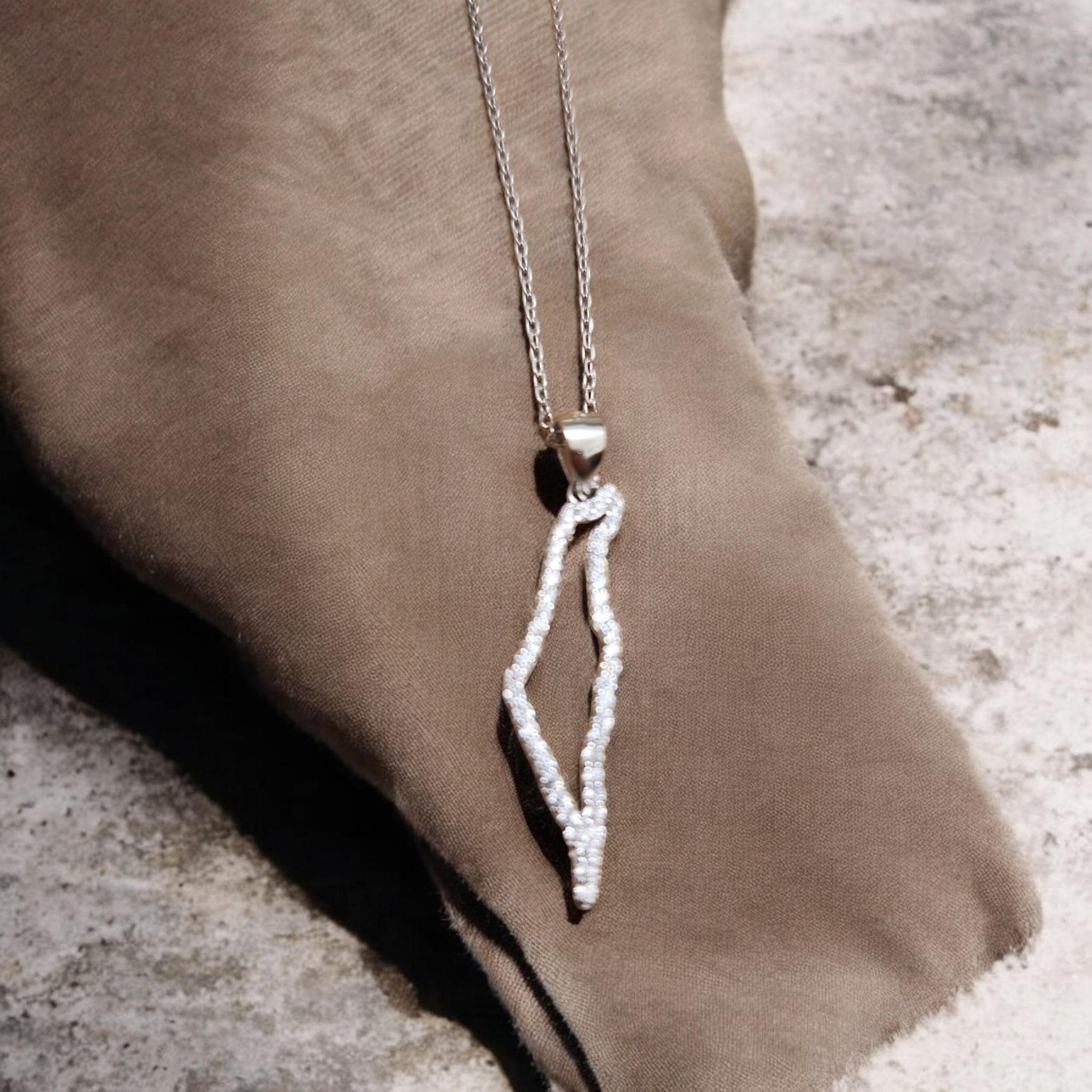 Israel Map Necklace Silver 925 with Zircons