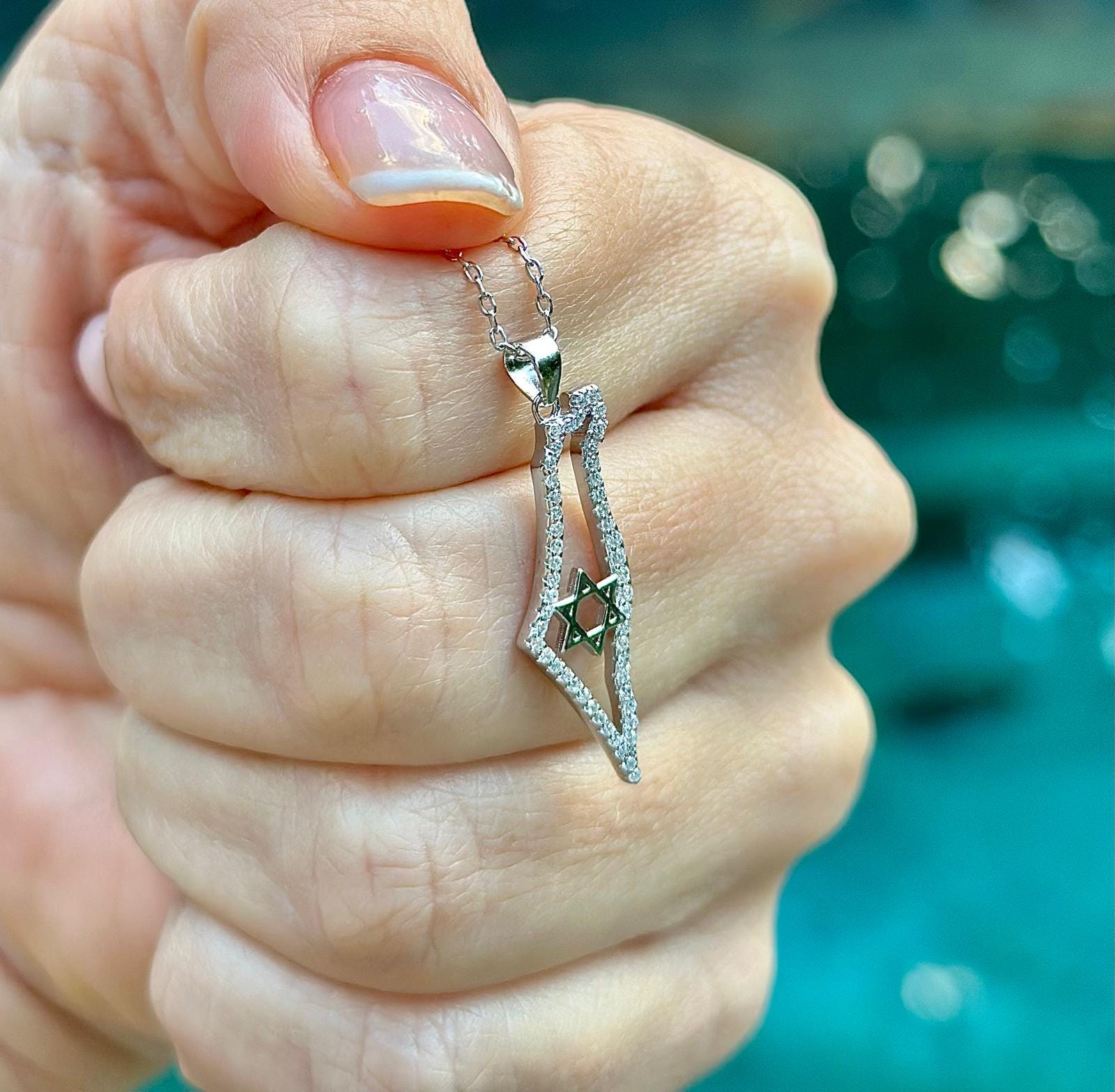 Israel Necklace Map Solid Gold with Diamonds