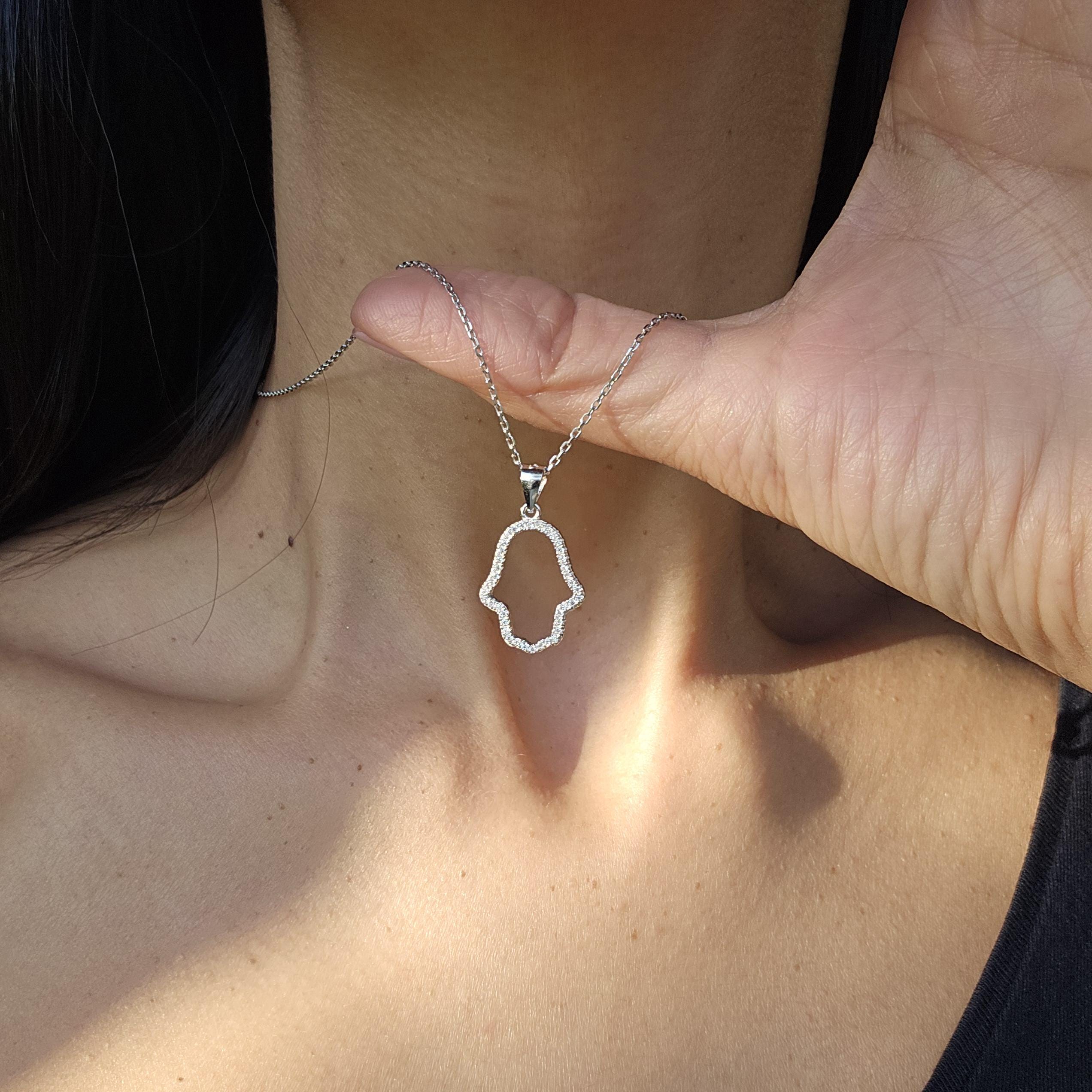 Diamonds Hamsa Necklace Made in Israel