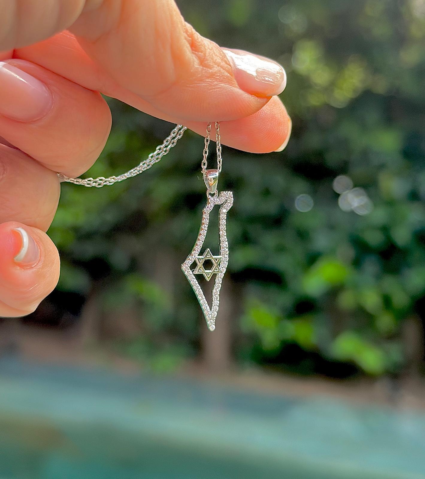 Israel Necklace Map Solid Gold with Diamonds