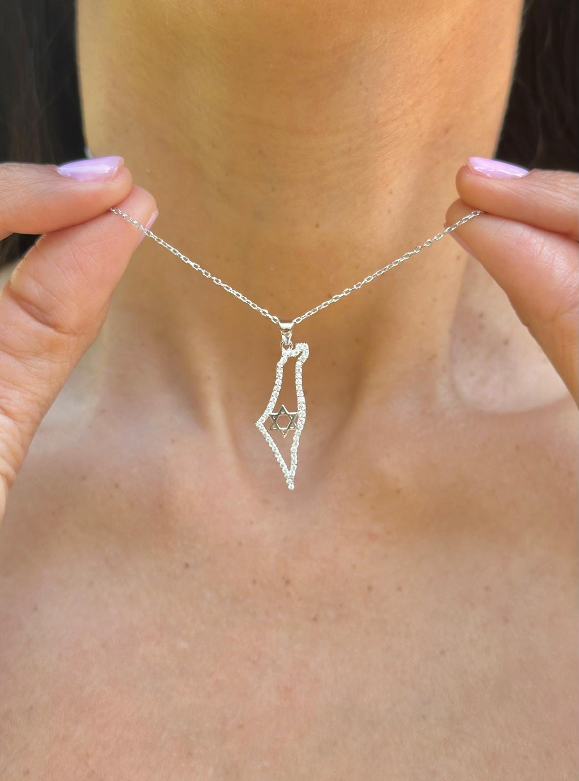 Israel Necklace Map Solid Gold with Diamonds