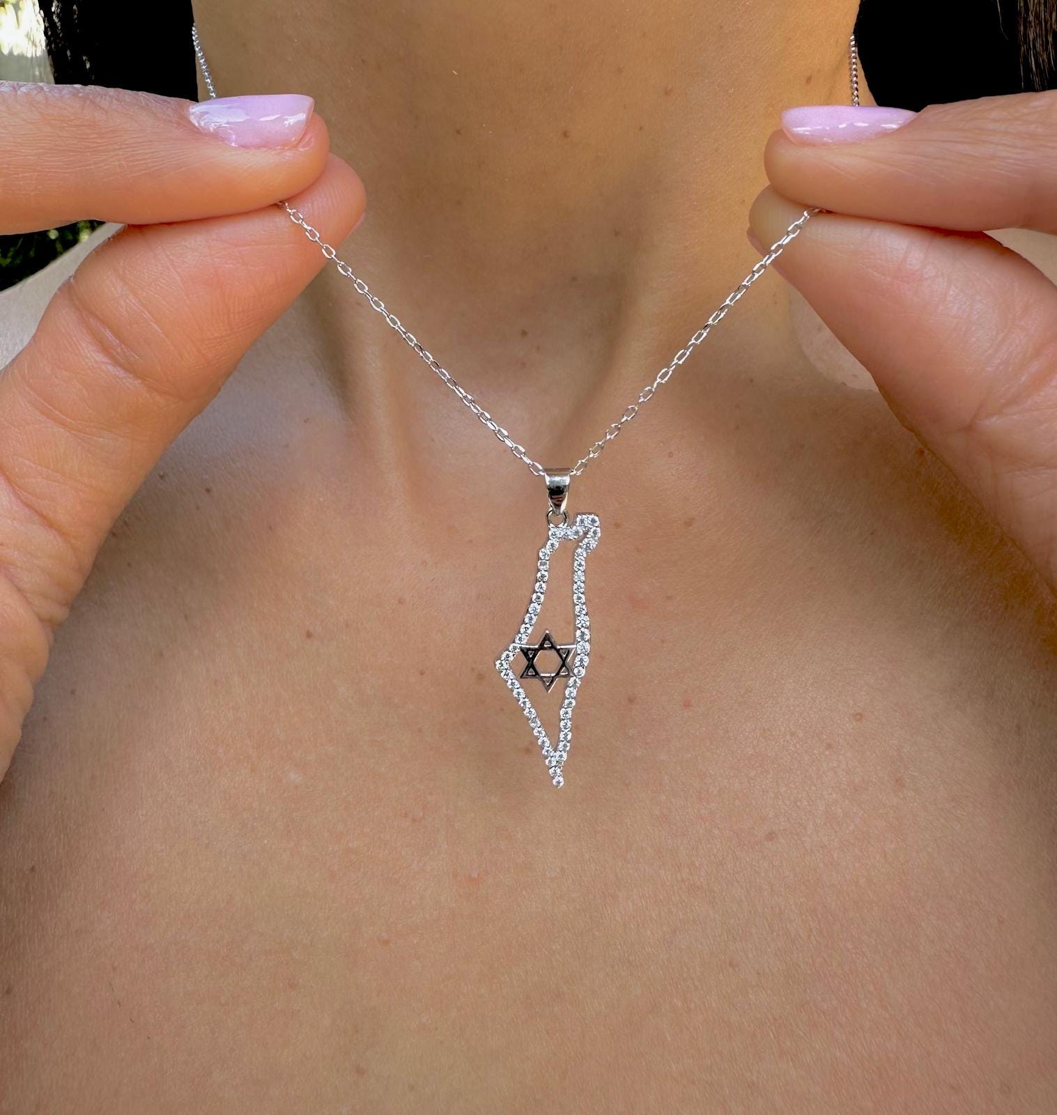 Israel Necklace Map Solid Gold with Diamonds