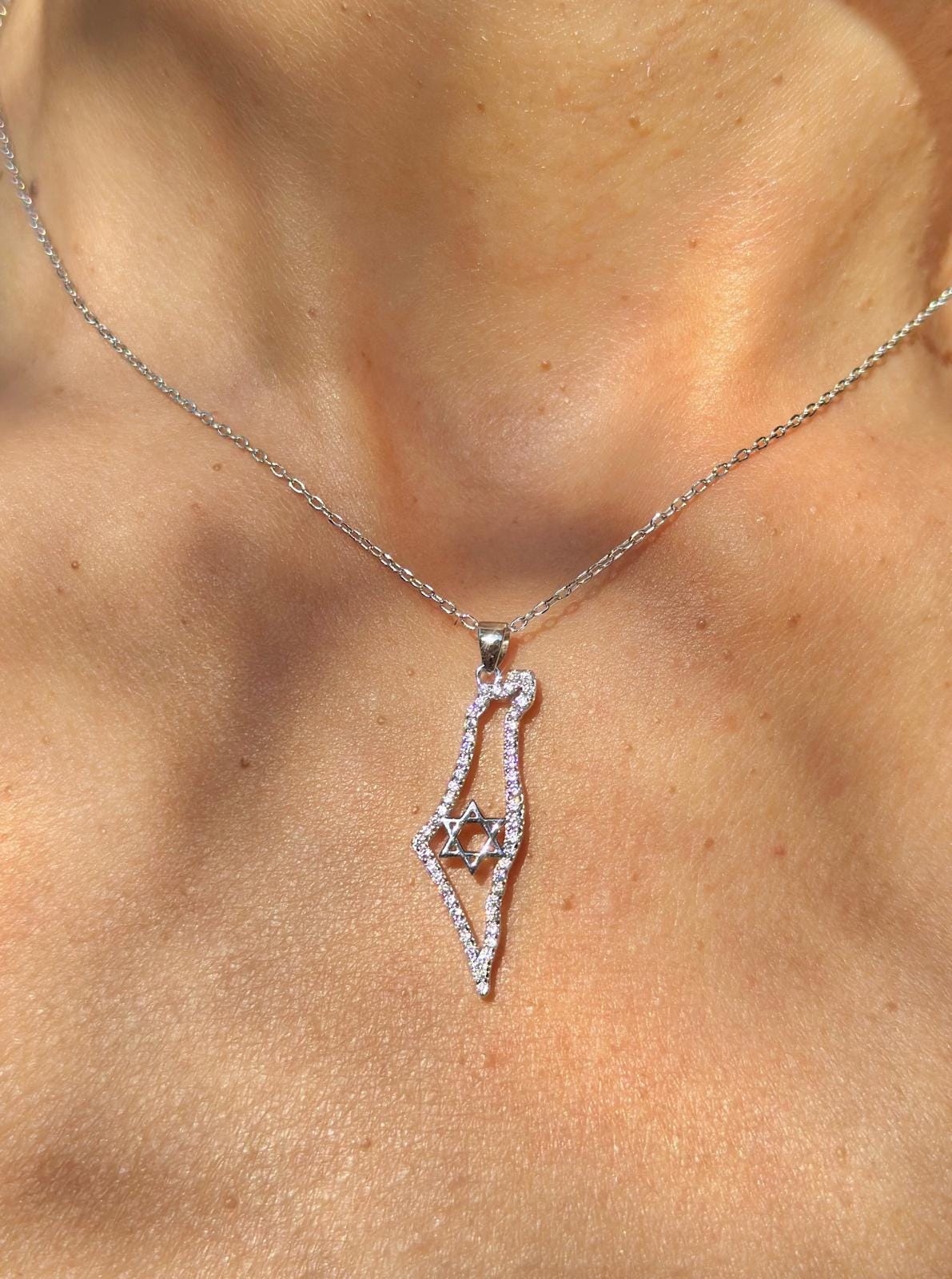 Israel Necklace Map Solid Gold with Diamonds