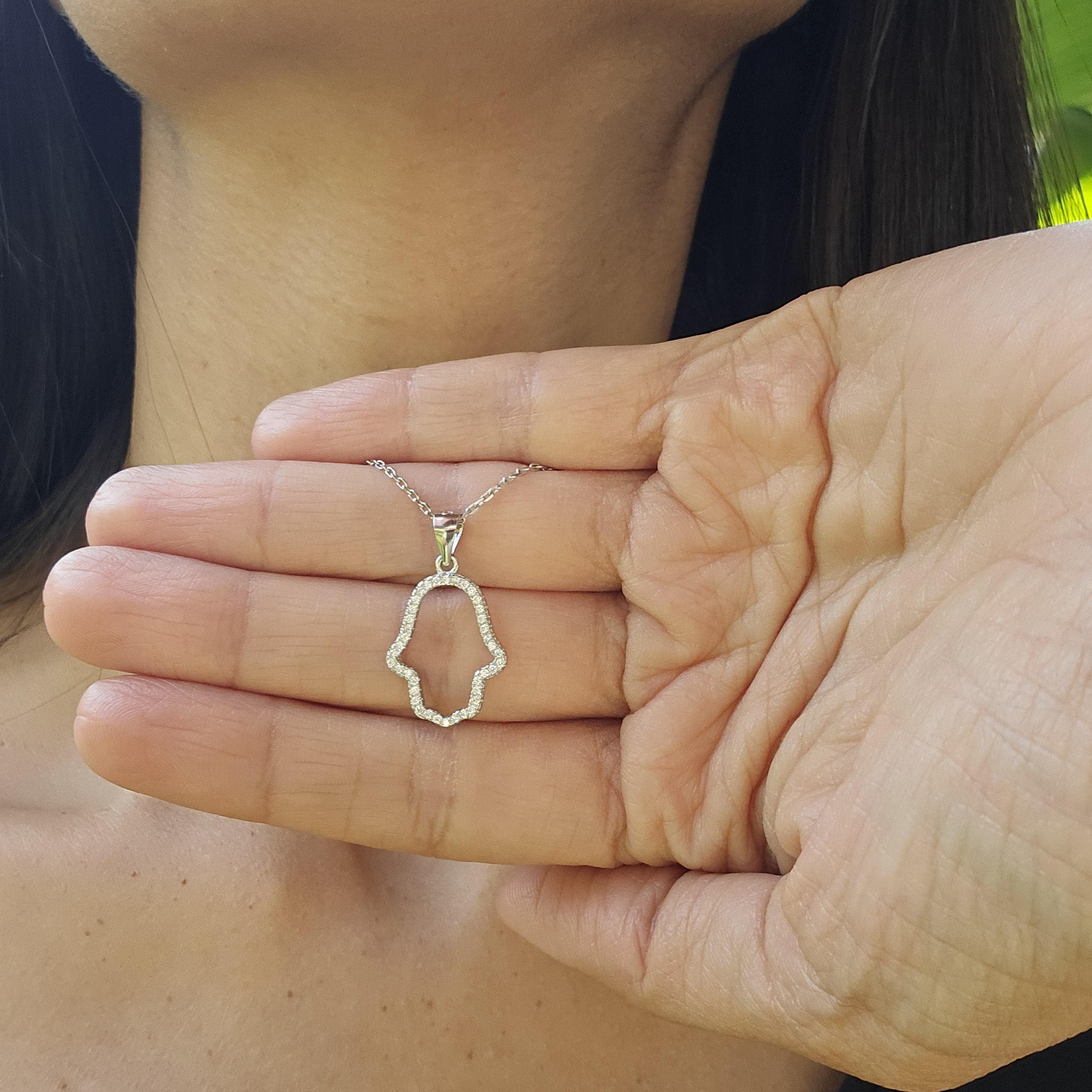 Diamonds Hamsa Necklace Made in Israel