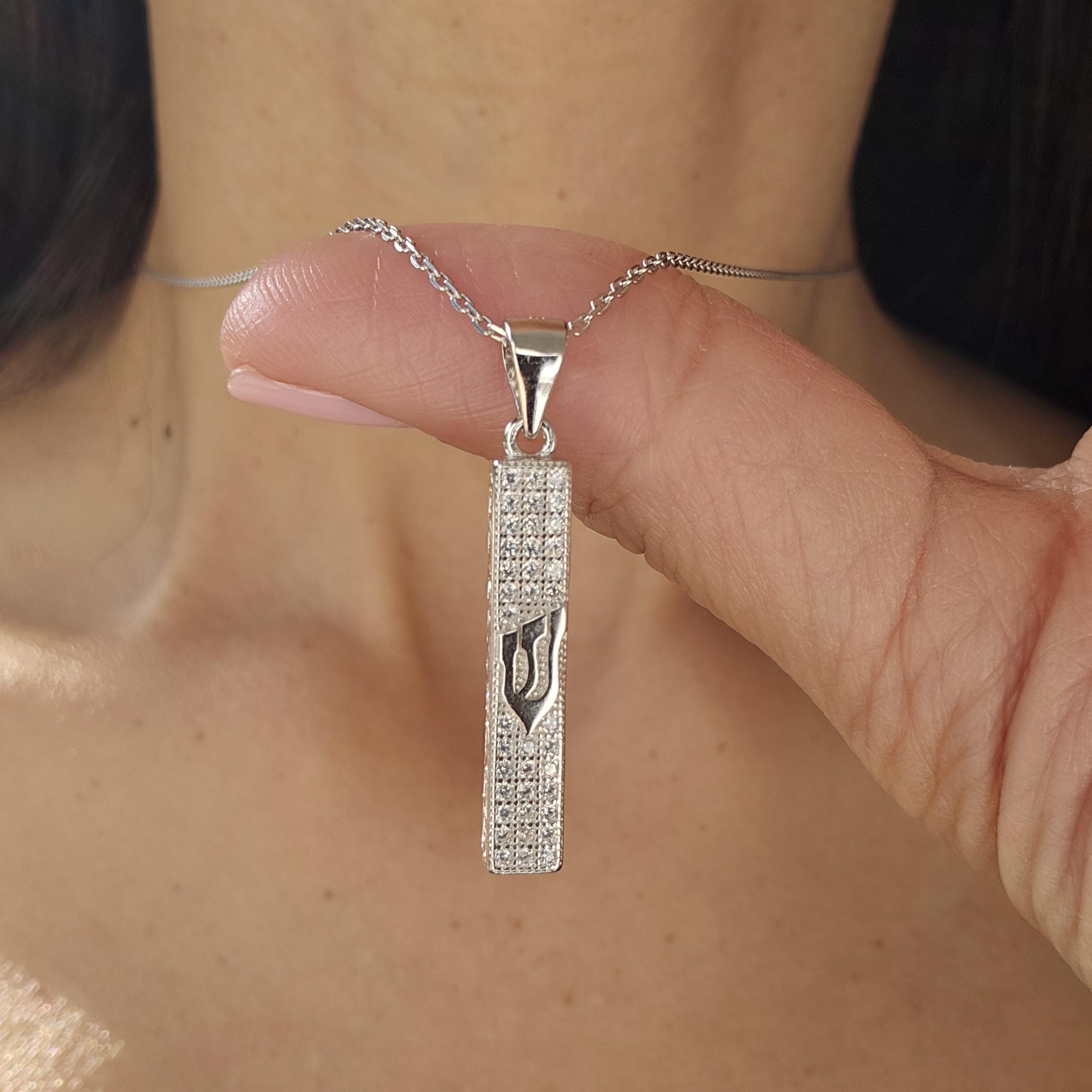 Sterling Silver Mezuzah Pendant Judaica Jewelry 925 Silver Mezuzah Israel Necklace Magen David Necklace Jewish Star Necklace Israeli Jewelry
