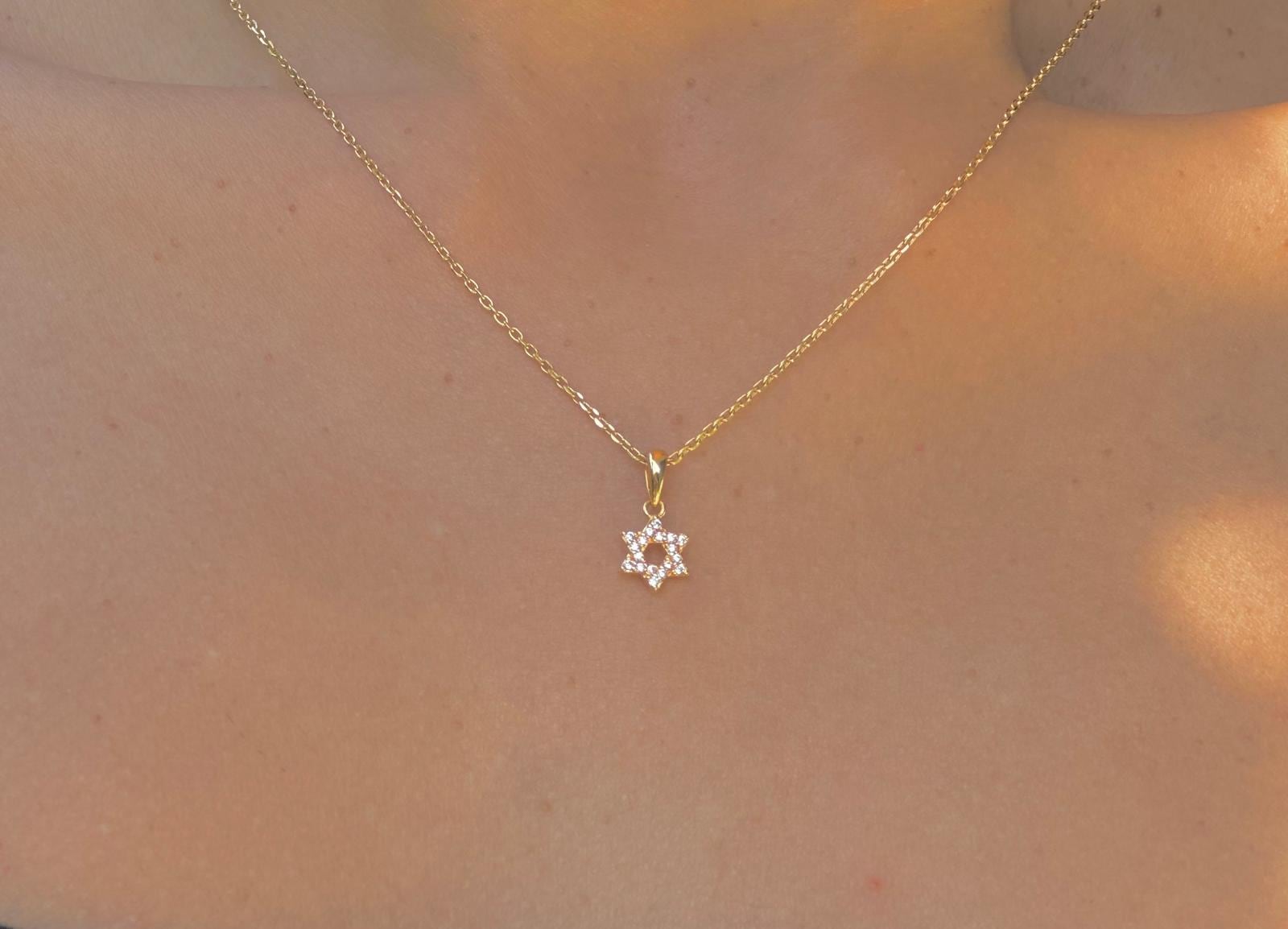 Diamonds Magen David Necklace 14k Solid Gold