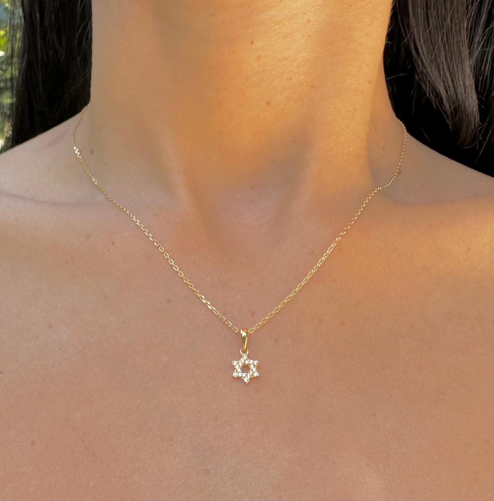 Diamonds Magen David Necklace 14k Solid Gold