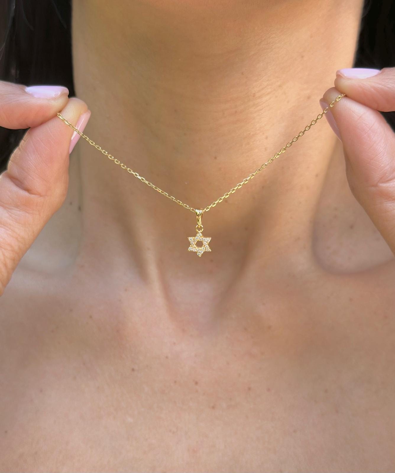 Diamonds Magen David Necklace 14k Solid Gold
