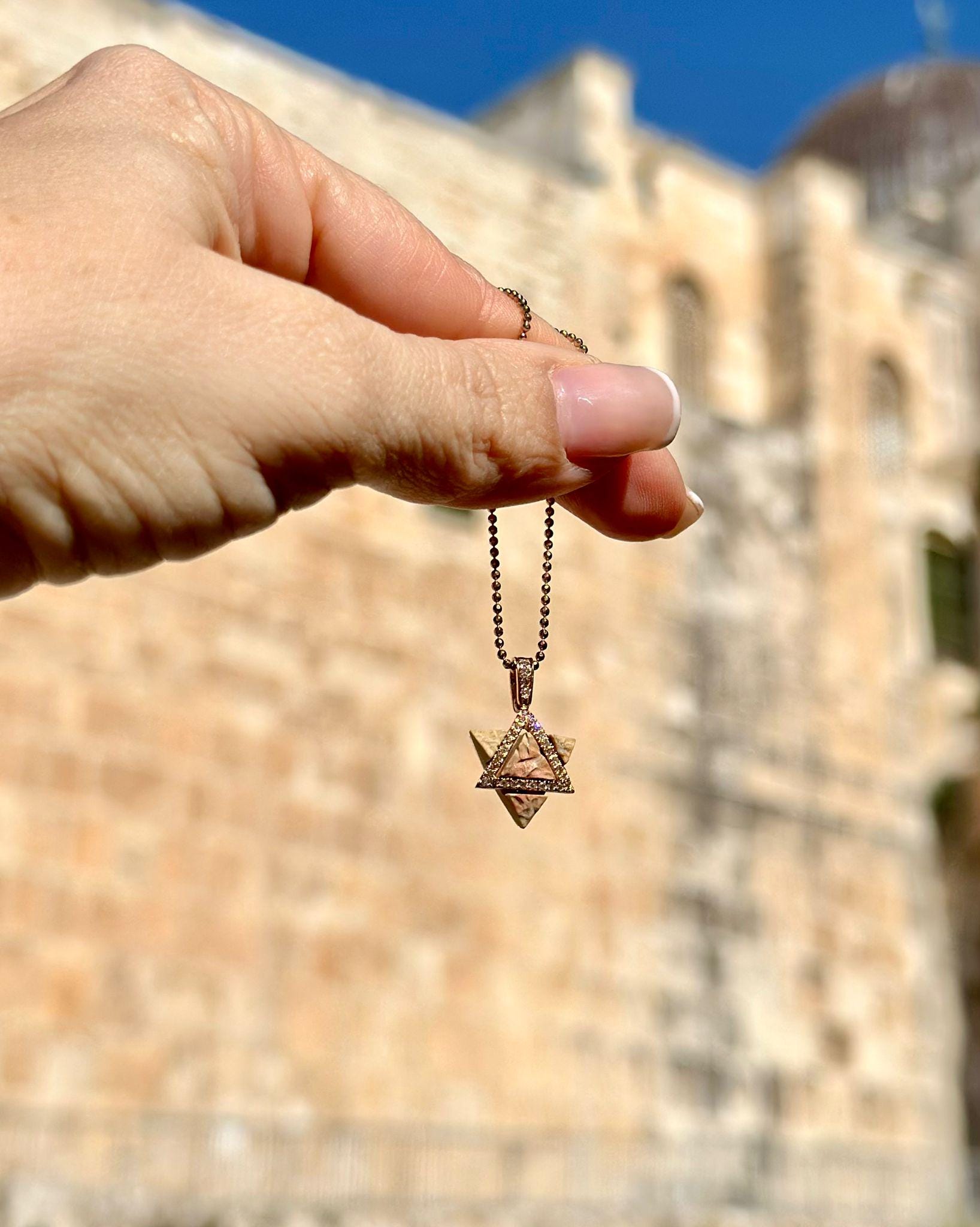 Magen David Necklace Jerusalem Stone Israel Necklace Diamond Gold Necklace Temple Mount
