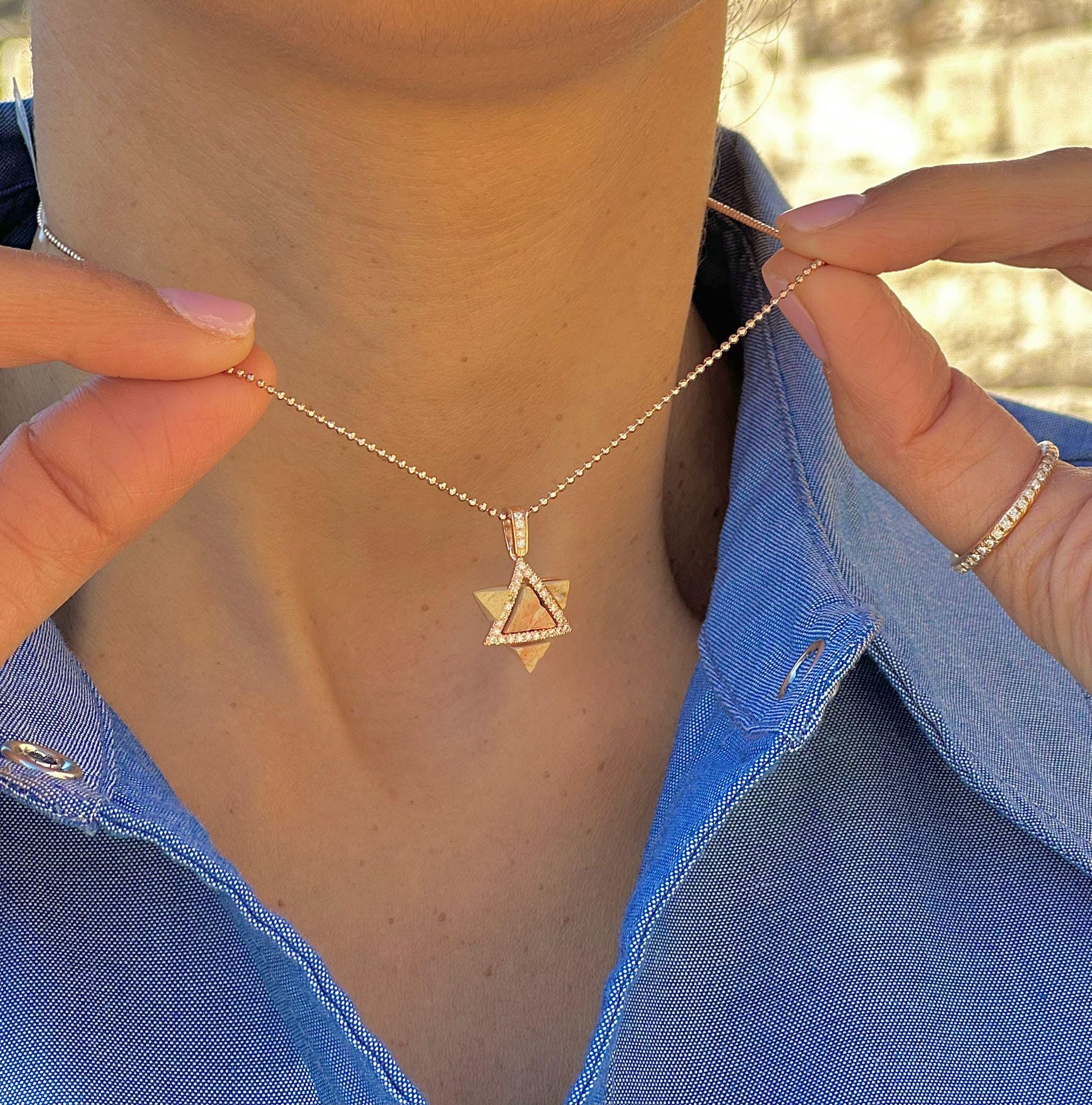 Magen David Necklace Jerusalem Stone Israel Necklace Diamond Gold Necklace Temple Mount