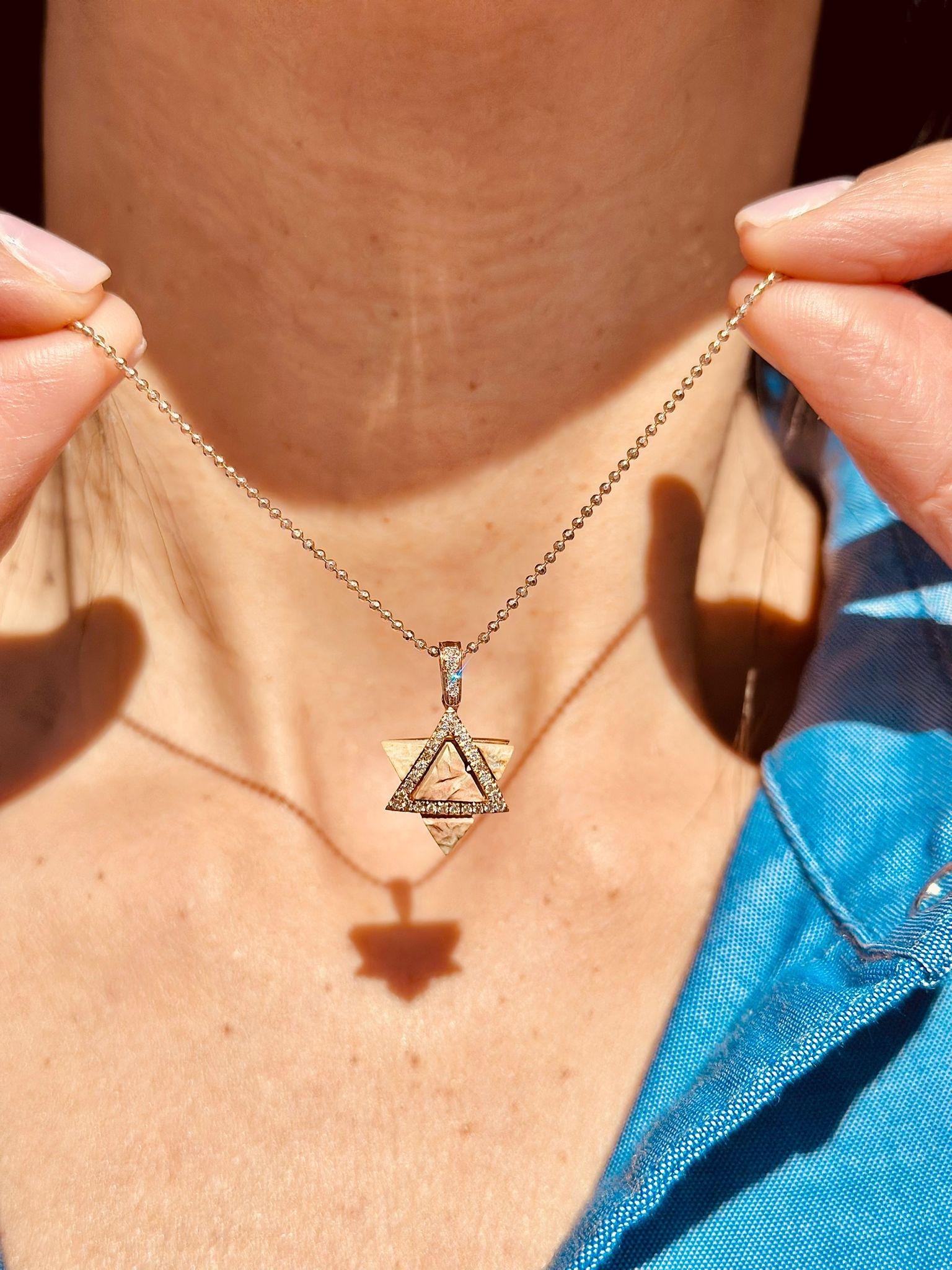 Magen David Necklace Jerusalem Stone Israel Necklace Diamond Gold Necklace Temple Mount