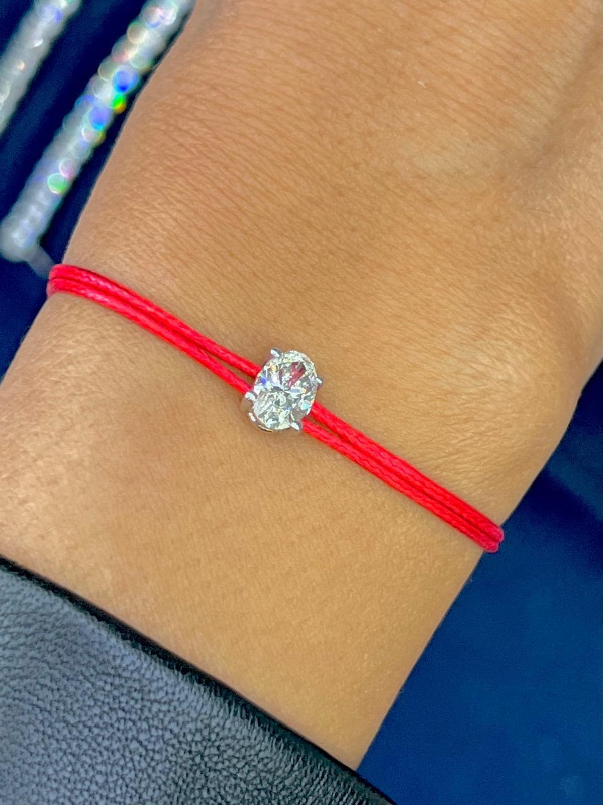 Solitaire Diamond Thread Bracelet 14k Gold Diamond Charm Red String Round Diamond Oval Cut Teardrop Heart Jewelry for Mom Gift for Her