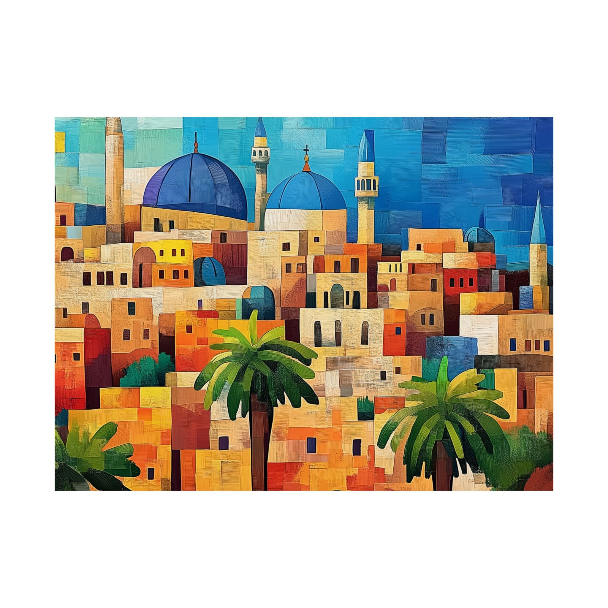 Colorful Jerusalem Judaica Wall Art Canvas Painting Old City Israel