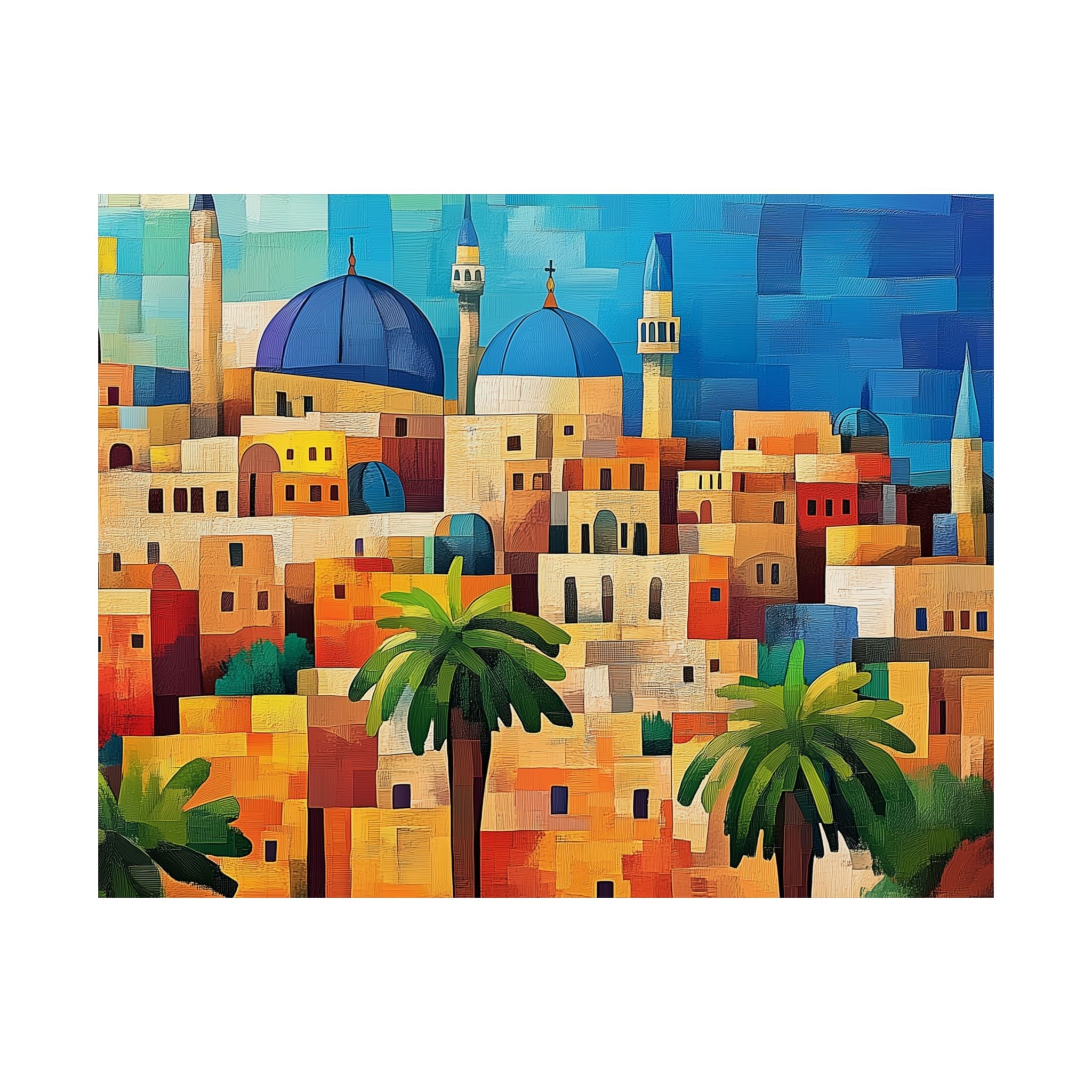 Colorful Jerusalem Judaica Wall Art Canvas Painting Old City Israel