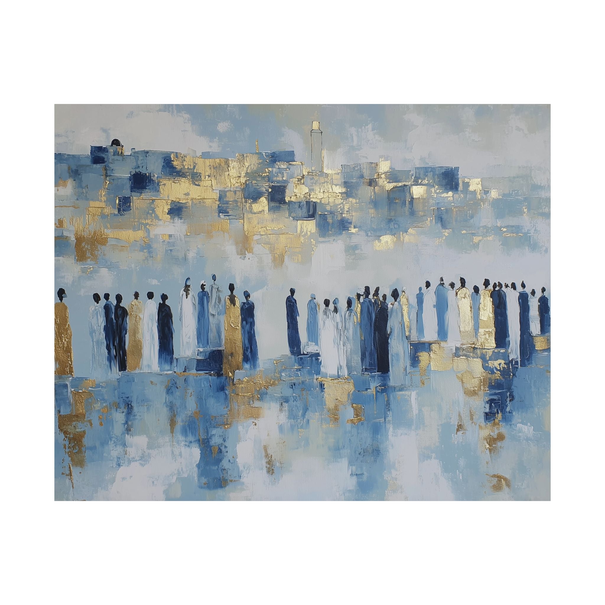 Blue Gold Jerusalem Judaica Wall Art Decor