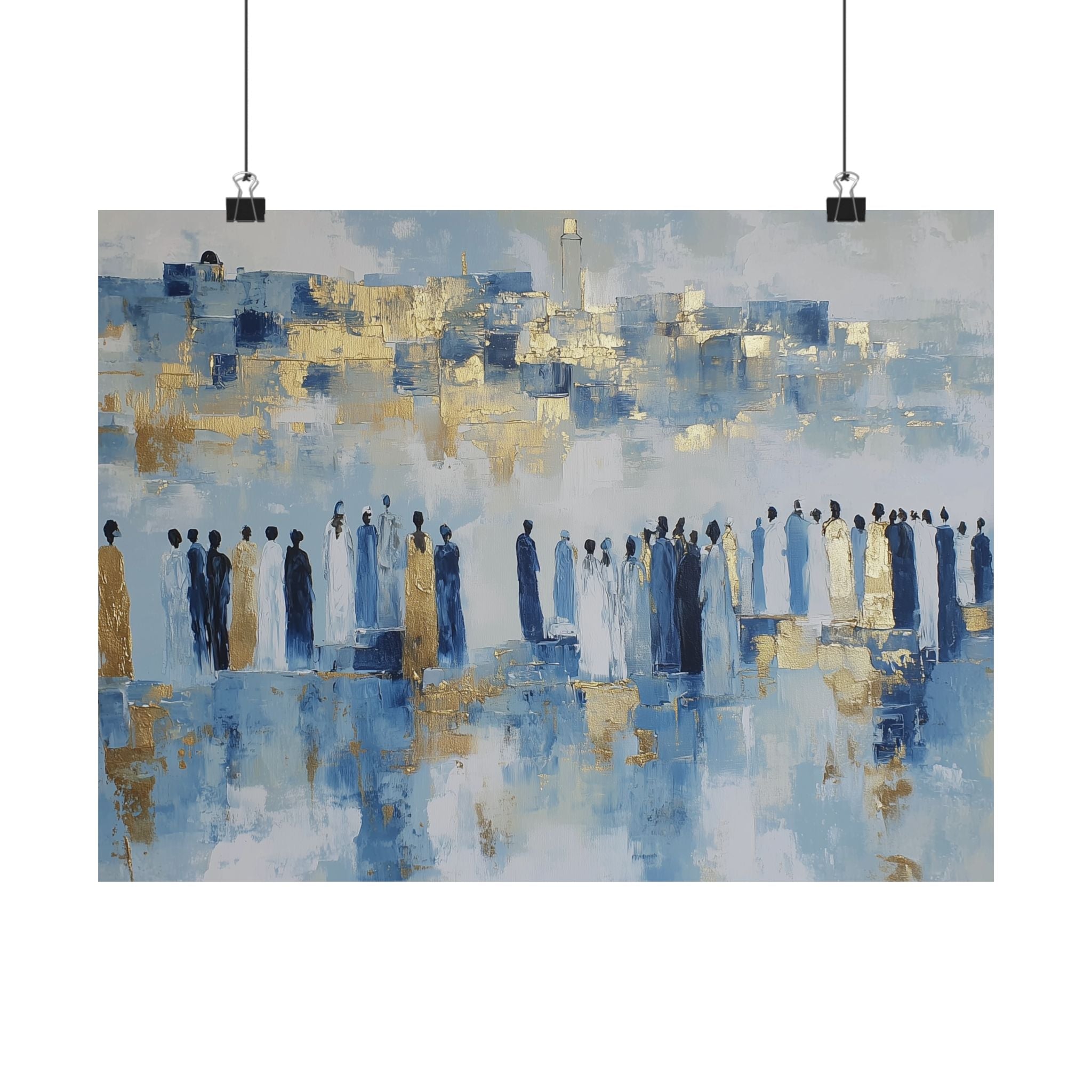 Blue Gold Jerusalem Judaica Wall Art Decor