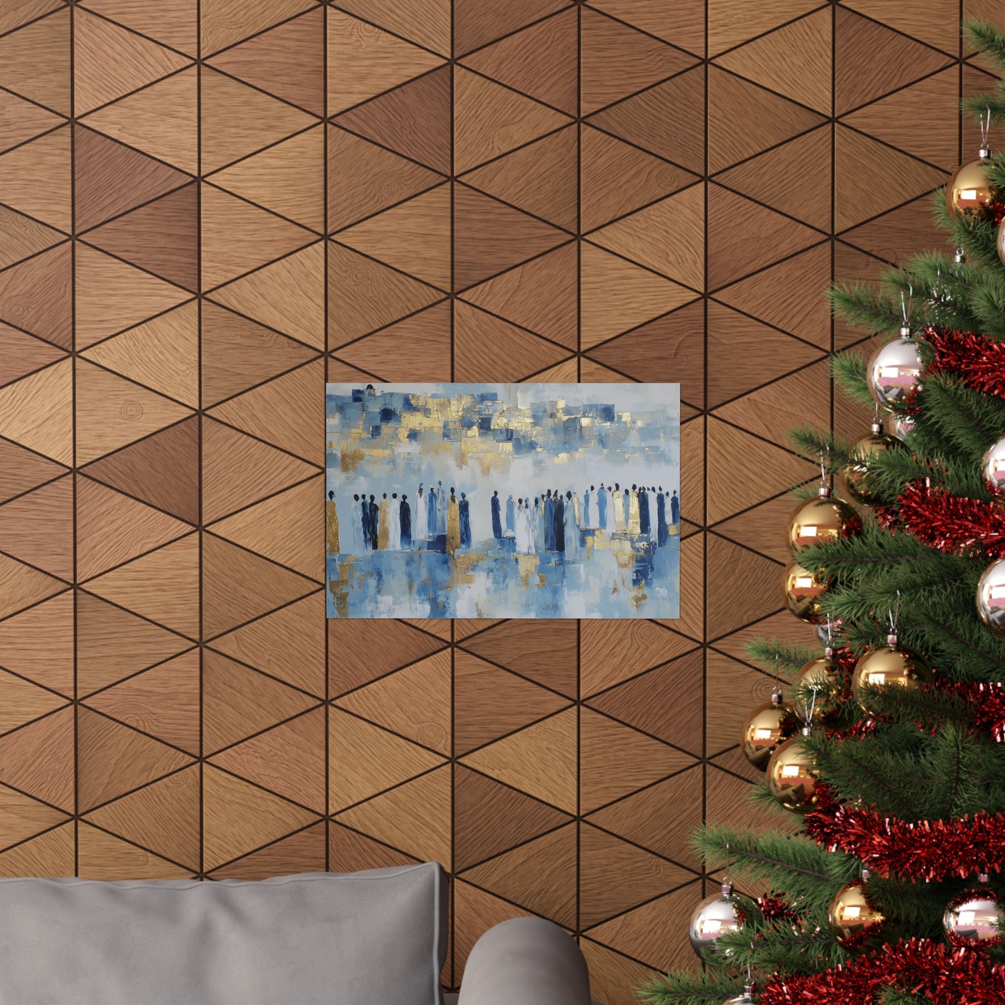 Blue Gold Jerusalem Judaica Wall Art Decor