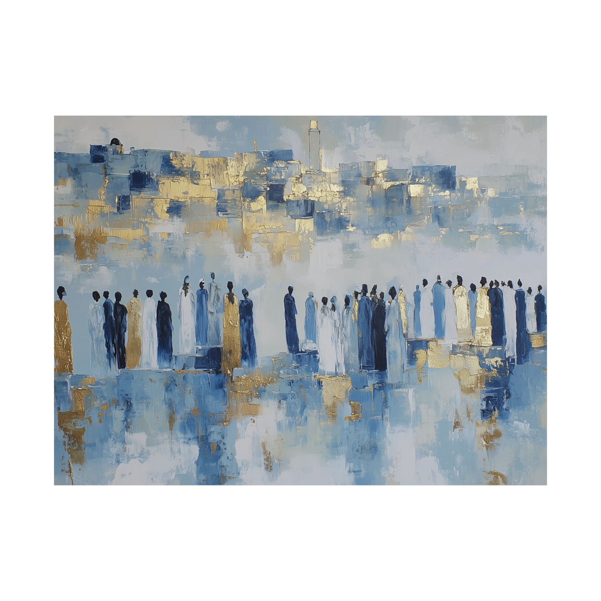 Blue Gold Jerusalem Judaica Wall Art Decor