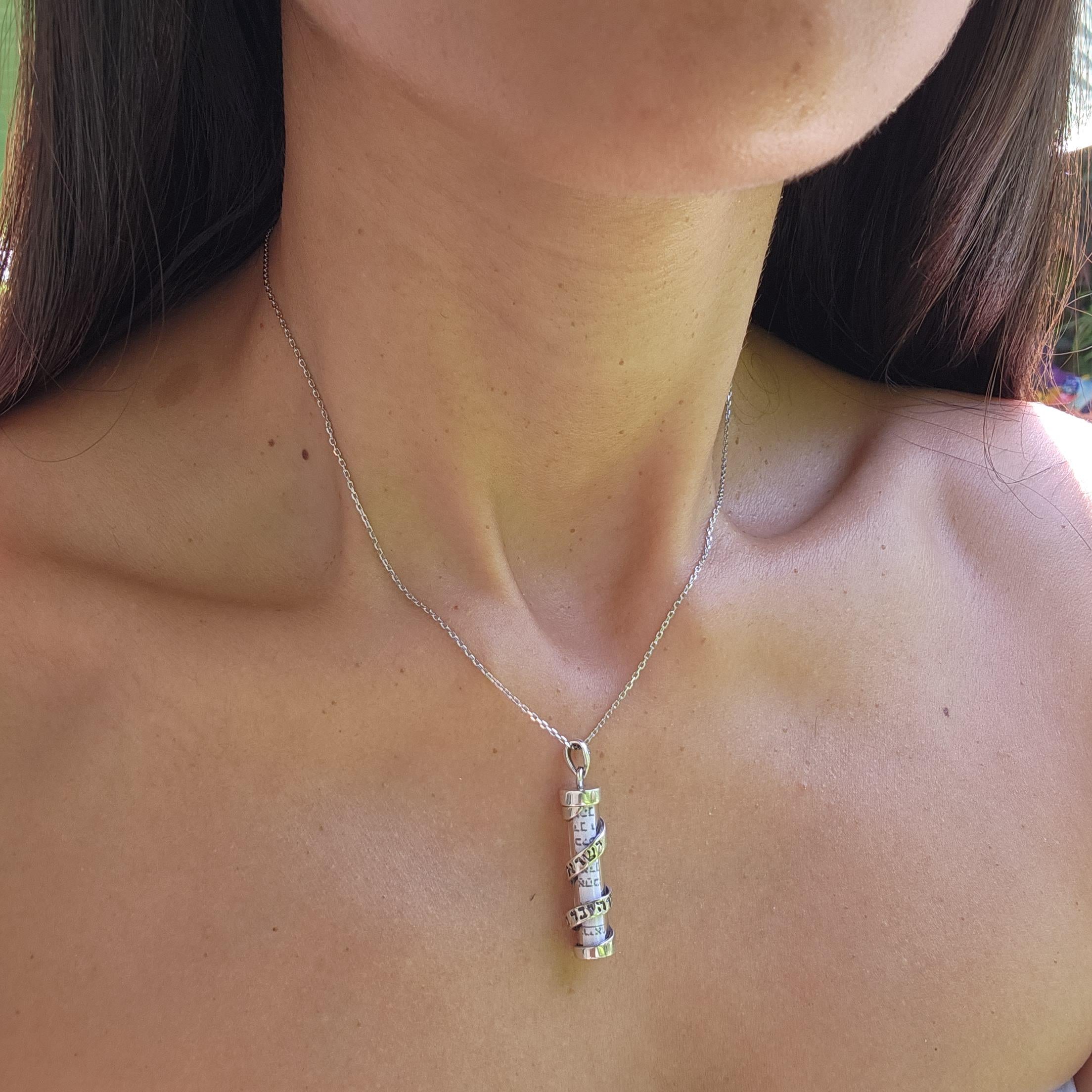 Sterling Silver Mezuzah Pendant Judaica Jewelry 925 Silver Mezuzah Israel Necklace Magen David Necklace Jewish Star Necklace Israeli Jewelry
