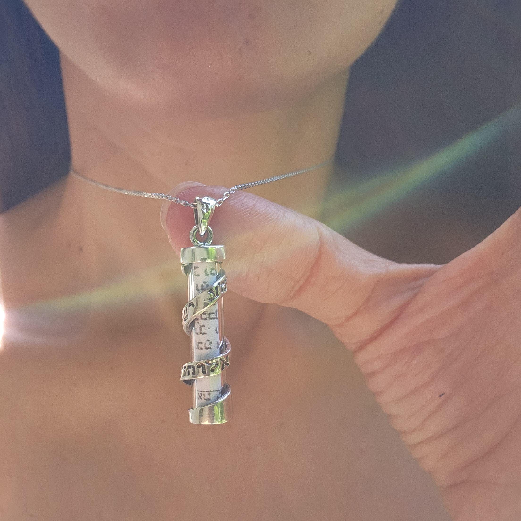 Sterling Silver Mezuzah Pendant Judaica Jewelry 925 Silver Mezuzah Israel Necklace Magen David Necklace Jewish Star Necklace Israeli Jewelry