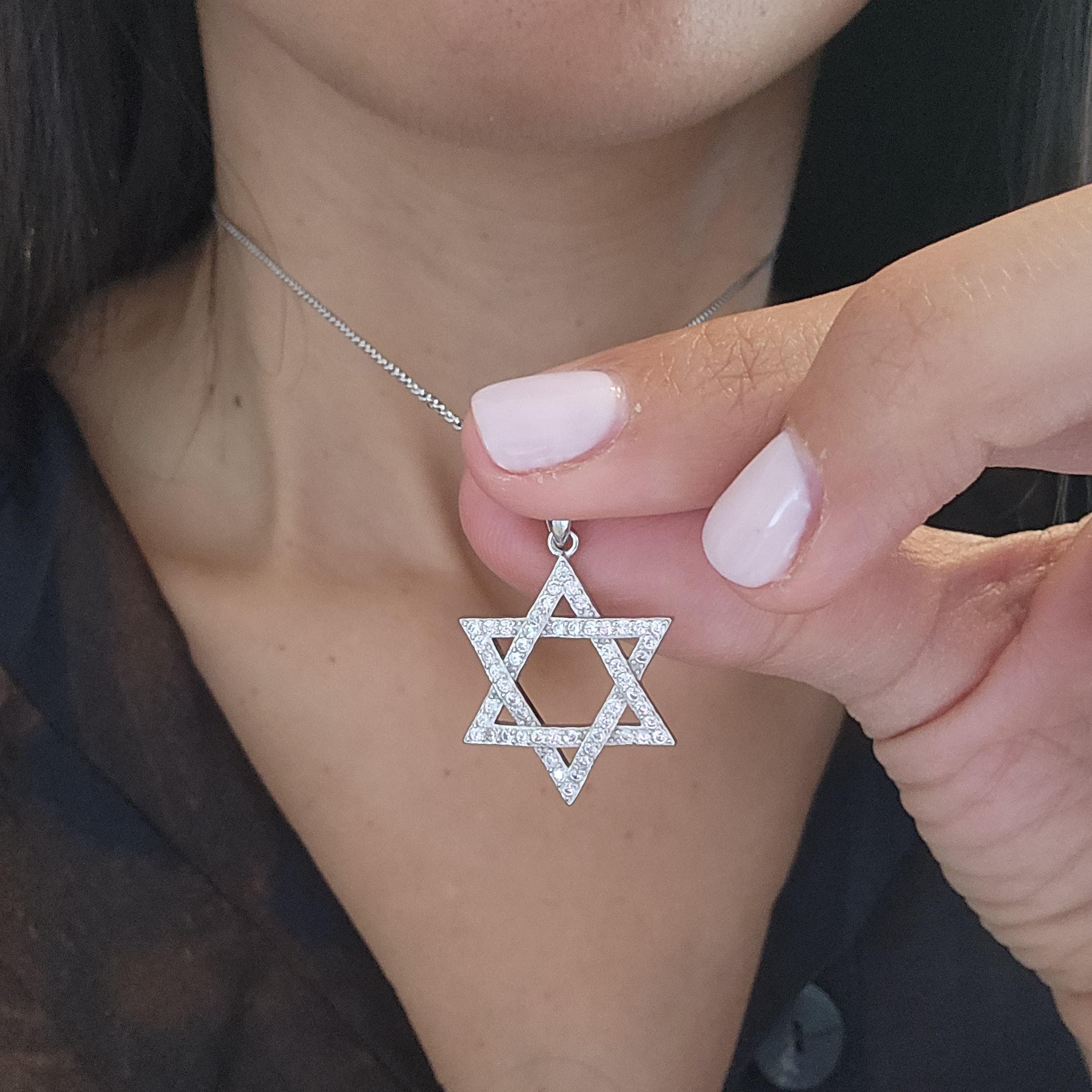 CZ שרשרת מגן דוד ישראל 925 כסף סטרלינג