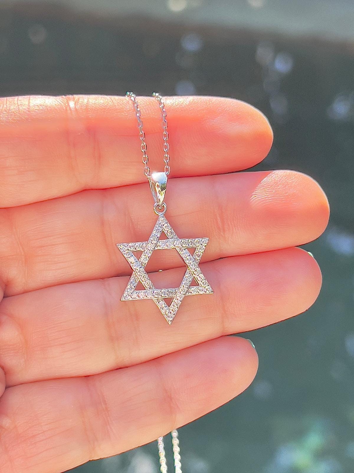 CZ שרשרת מגן דוד ישראל 925 כסף סטרלינג