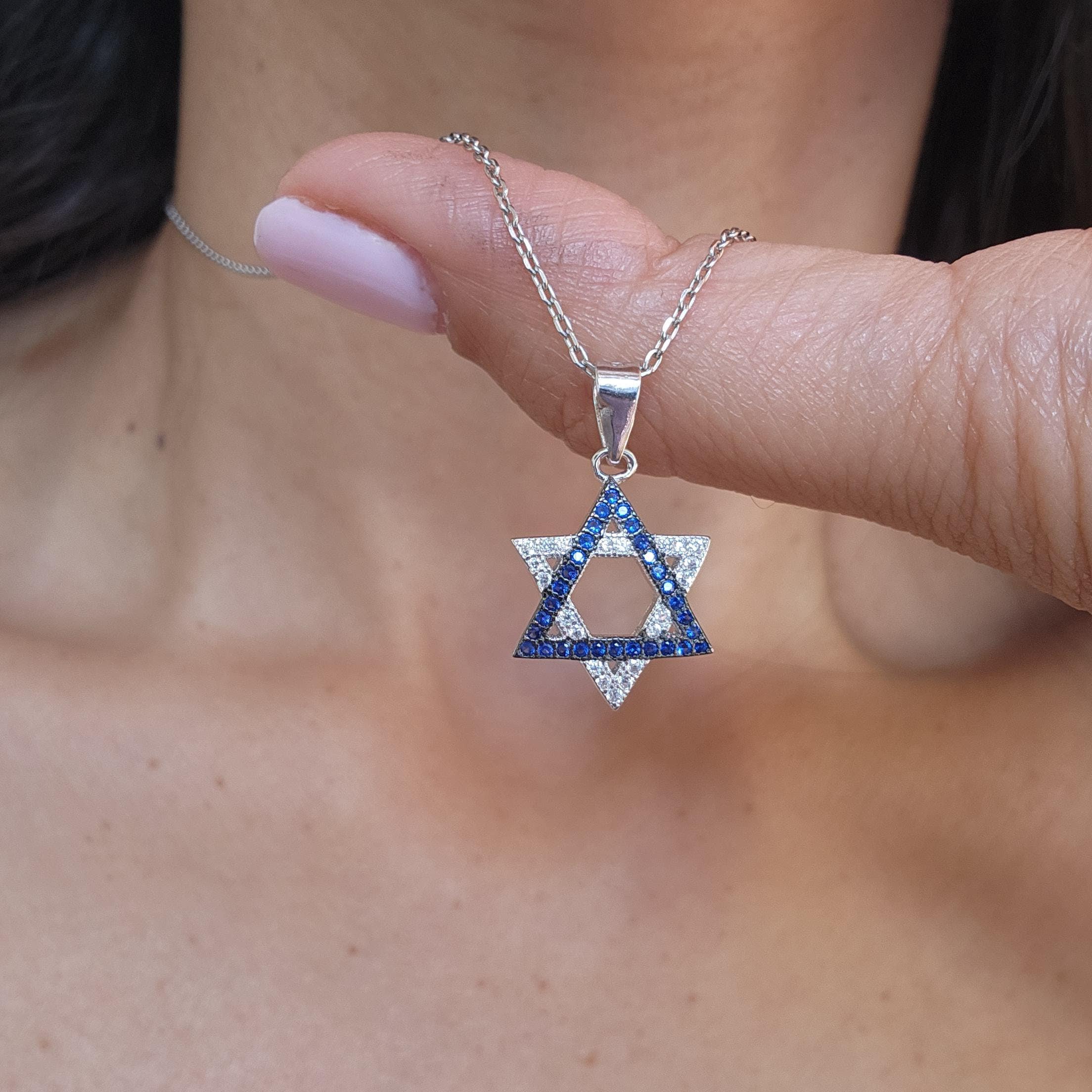 CZ שרשרת מגן דוד ישראל 925 כסף סטרלינג