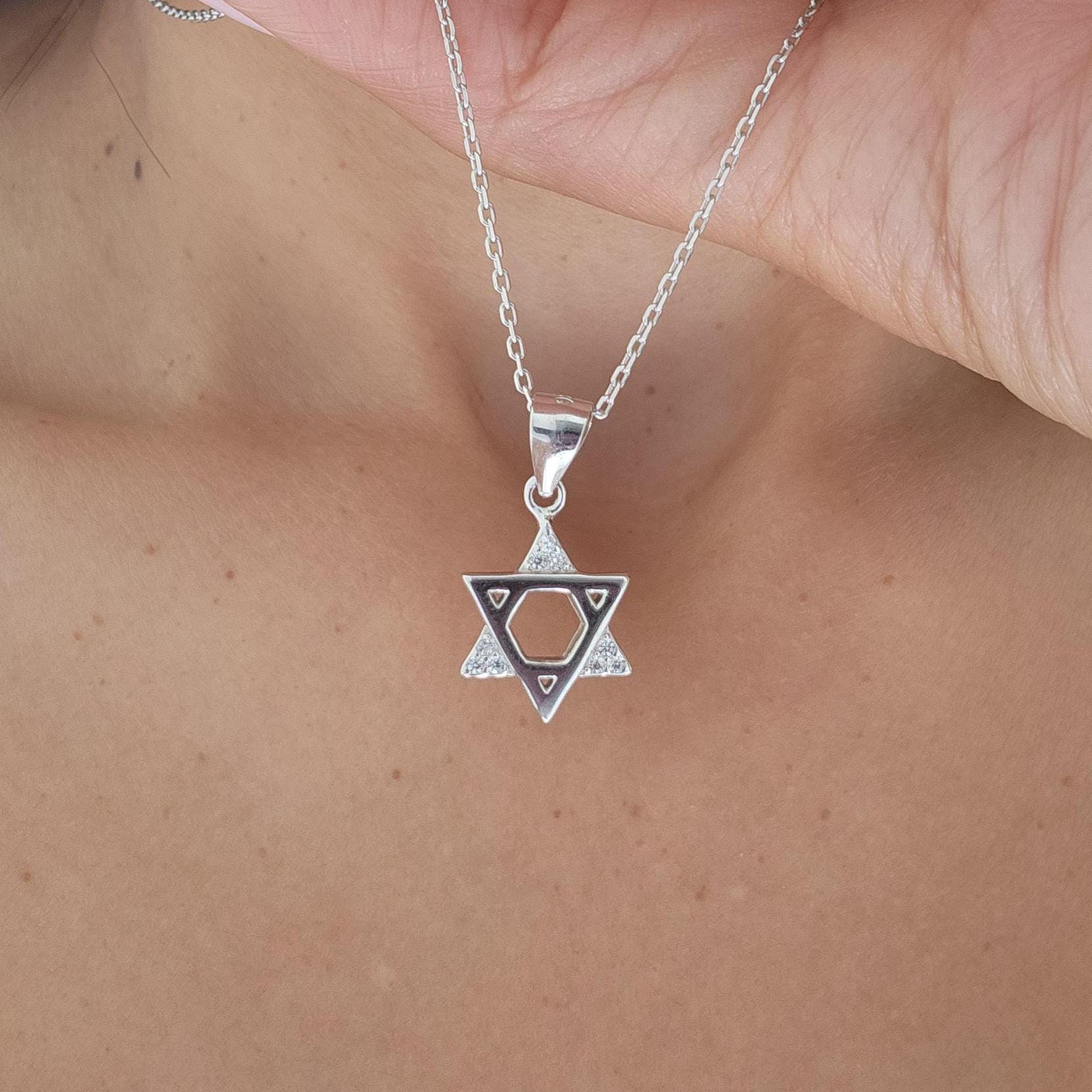 CZ שרשרת מגן דוד ישראל 925 כסף סטרלינג