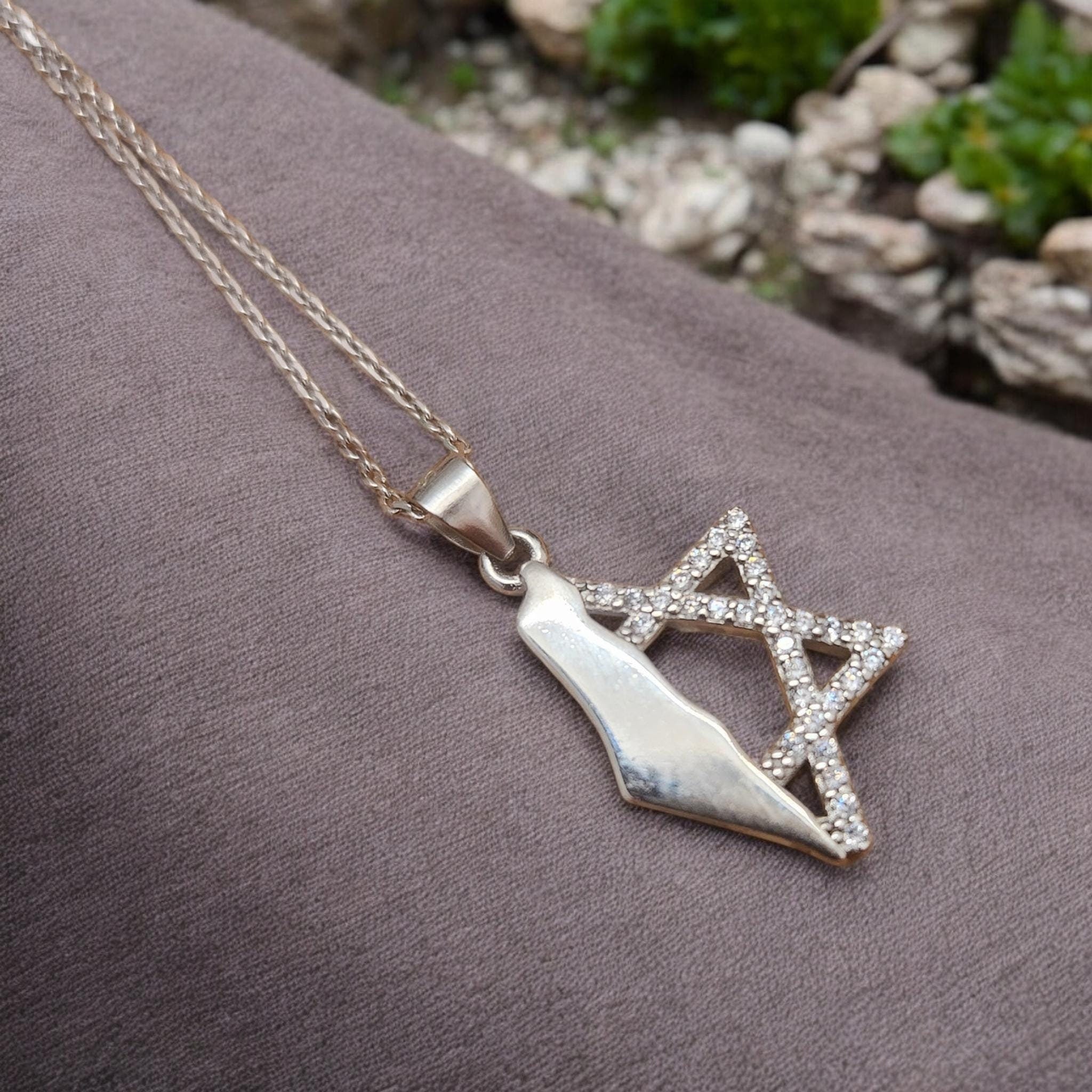 CZ מגן דוד שרשרת ישראל מפת שרשרת