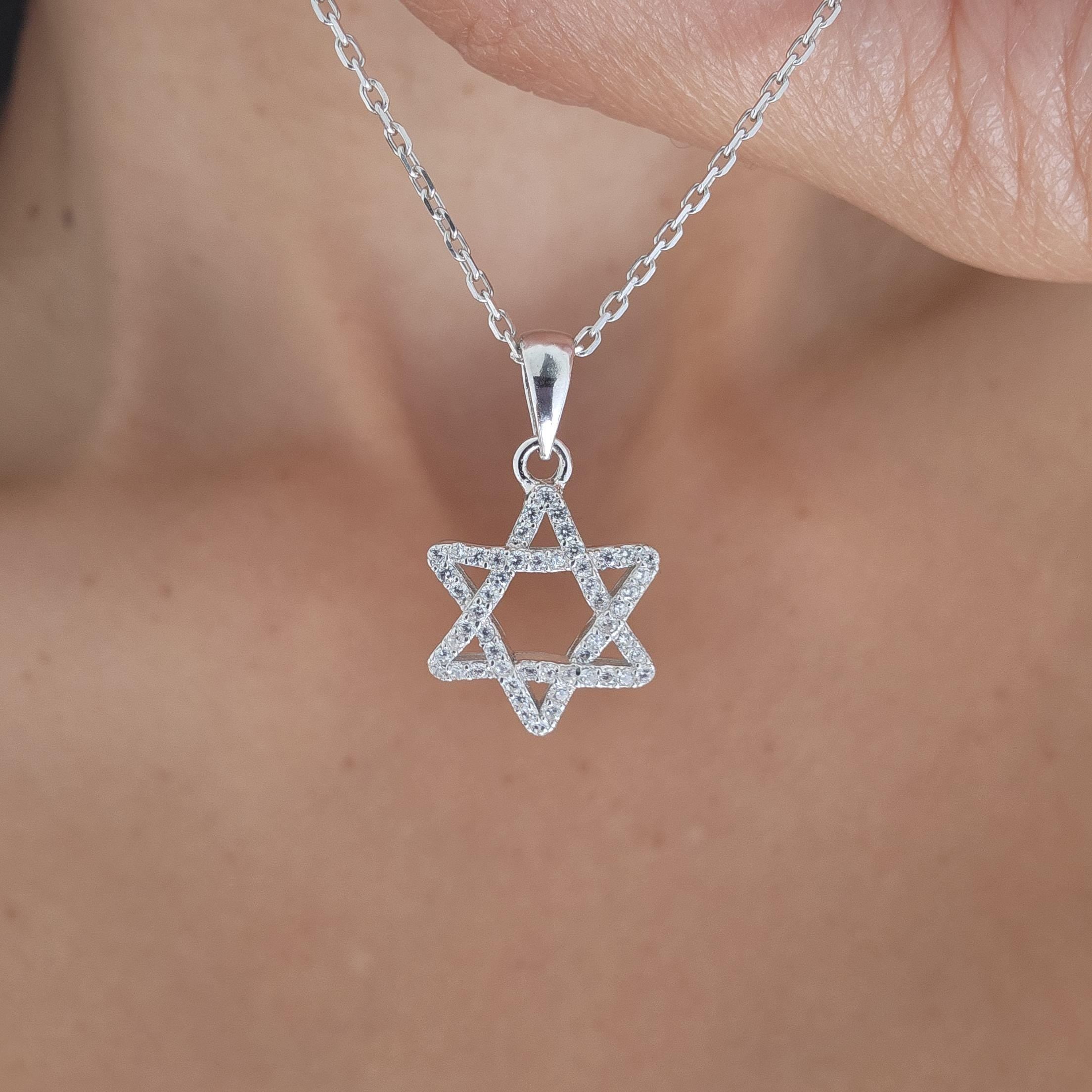 CZ שרשרת מגן דוד ישראל 925 כסף סטרלינג