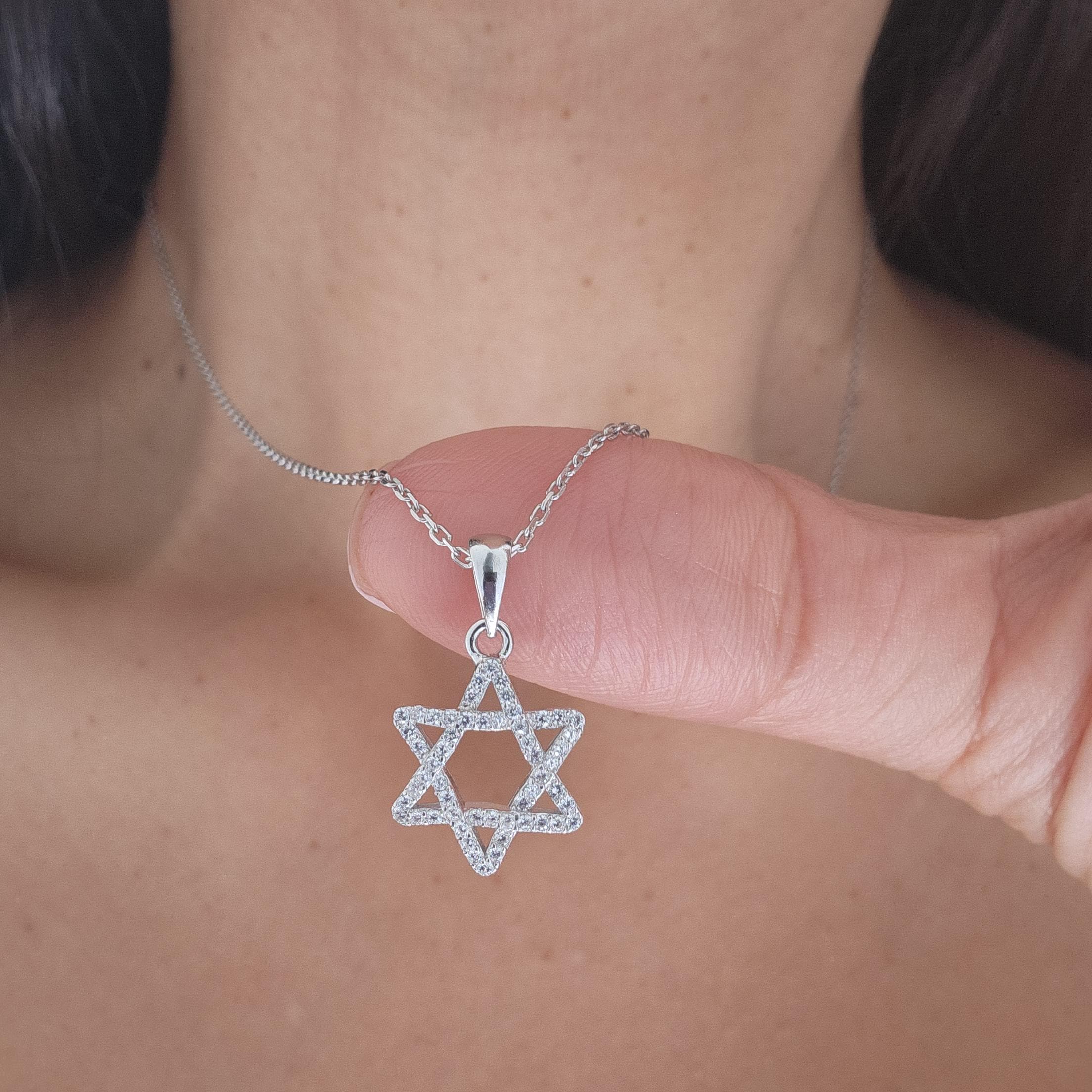 CZ שרשרת מגן דוד ישראל 925 כסף סטרלינג