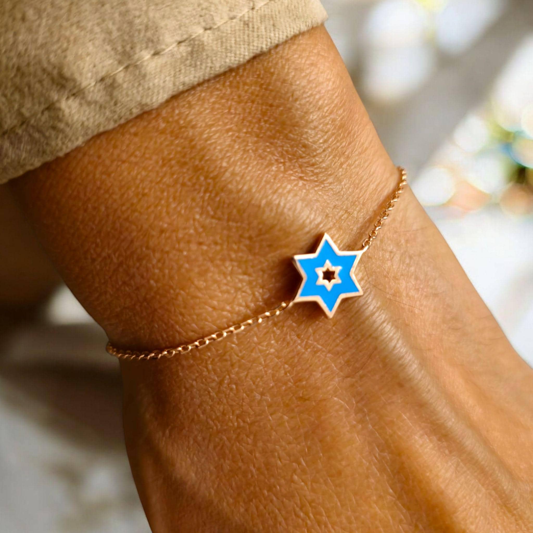 צמיד מגן דוד ישראל צמיד רוז זהב צמיד יודאיקה מתנת תוצרת הארץ תכשיטים יהודיים תכשיטים יהודיים צמיד יודאיקה