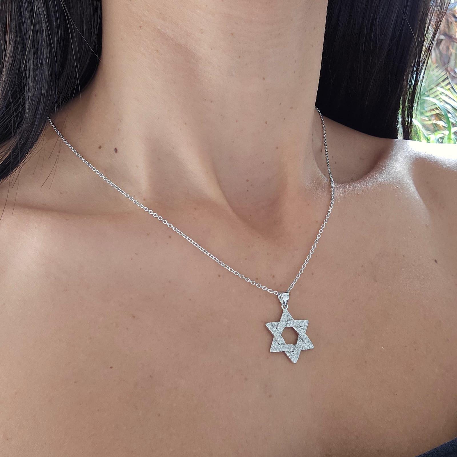 CZ שרשרת מגן דוד ישראל 925 כסף סטרלינג