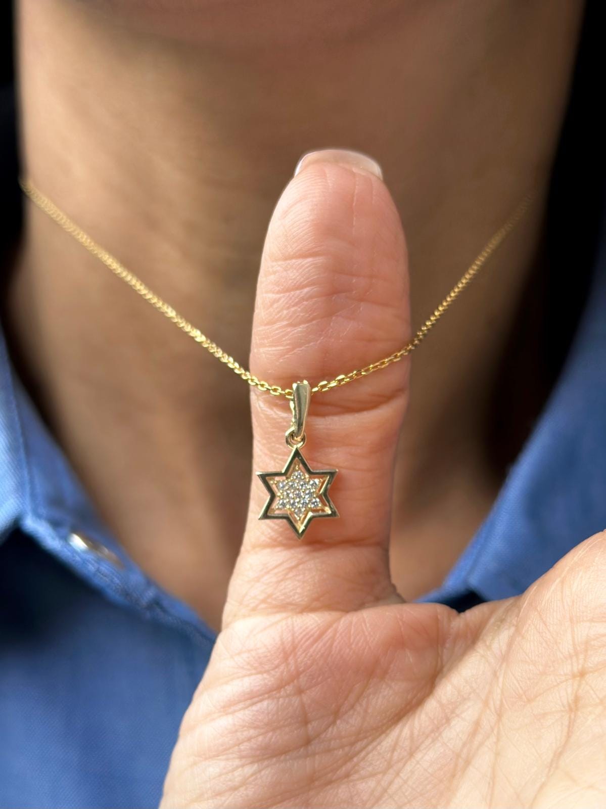 Diamonds Magen David Necklace 14k Solid Gold