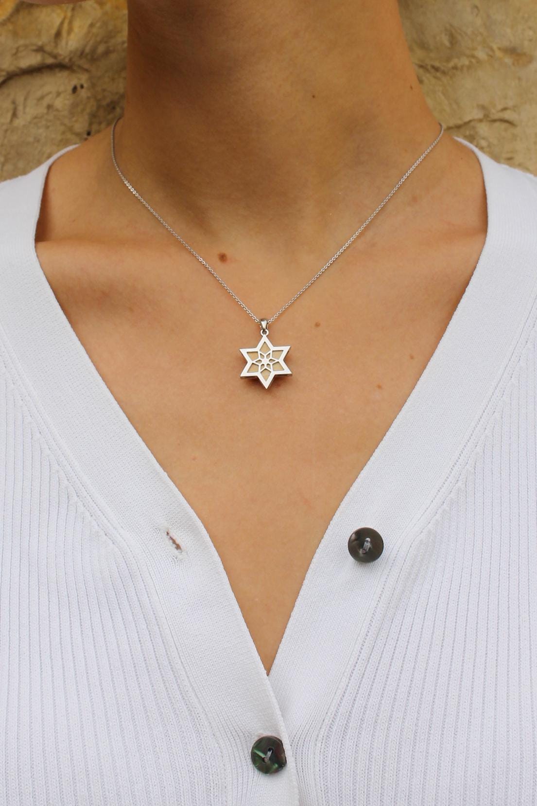 Magen David Necklace Jerusalem Stone Israel Necklace Diamond Gold Necklace Temple Mount