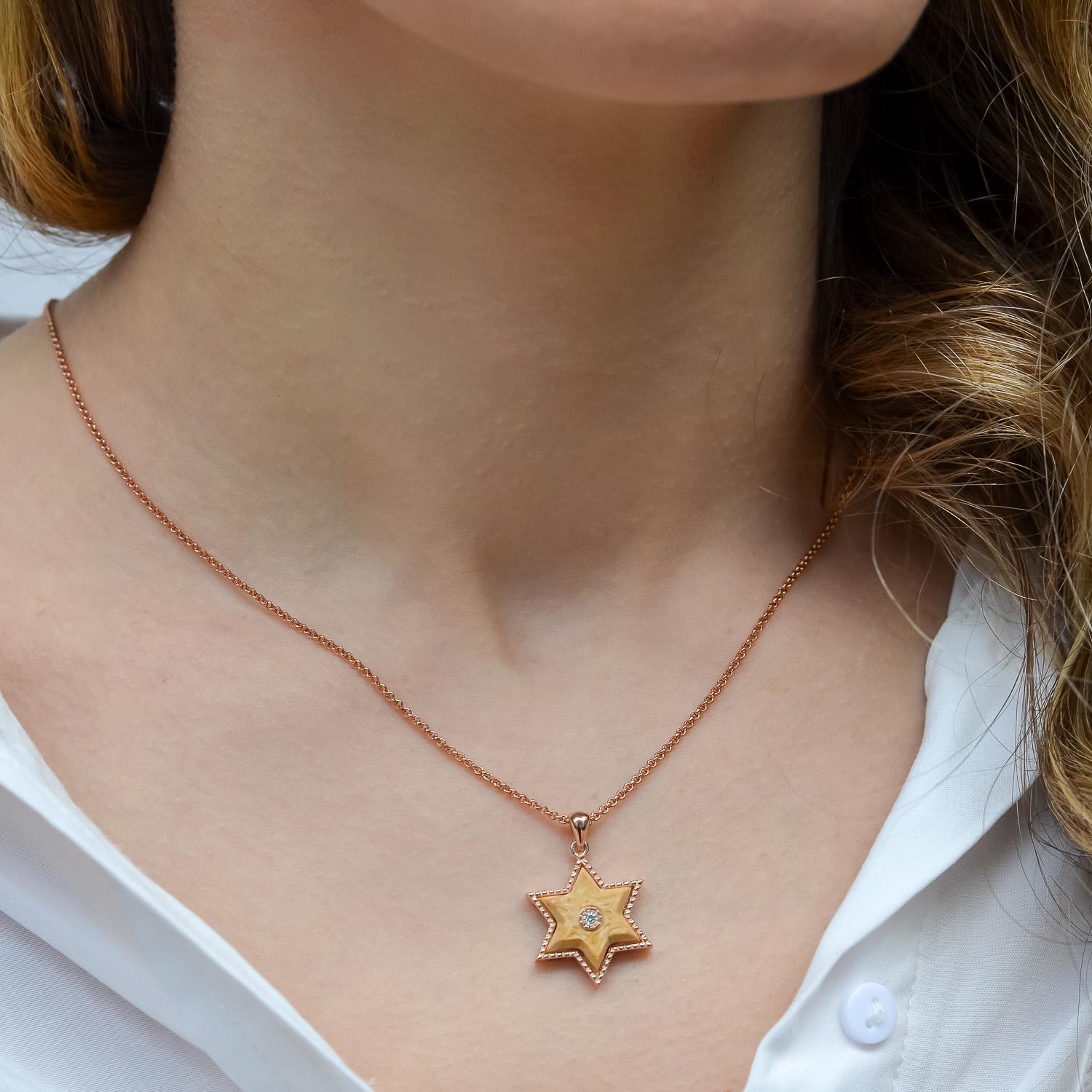 Magen David Necklace Jerusalem Stone Israel Necklace Diamond Gold Necklace Temple Mount