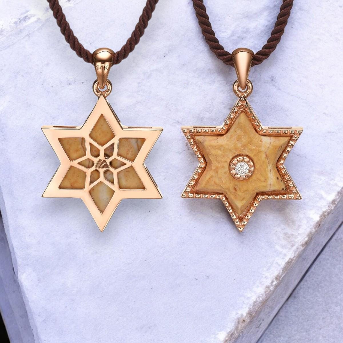 Magen David Necklace Jerusalem Stone Israel Necklace Diamond Gold Necklace Temple Mount